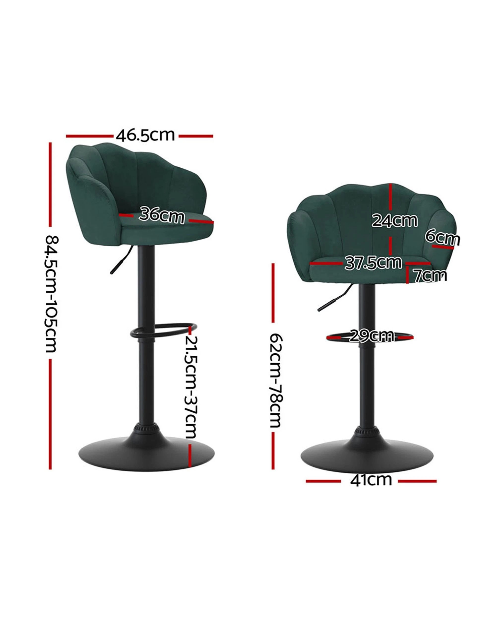2 Artiss 4x Bar Stools Gas Lift Velvet Green - Green, 2 of 5