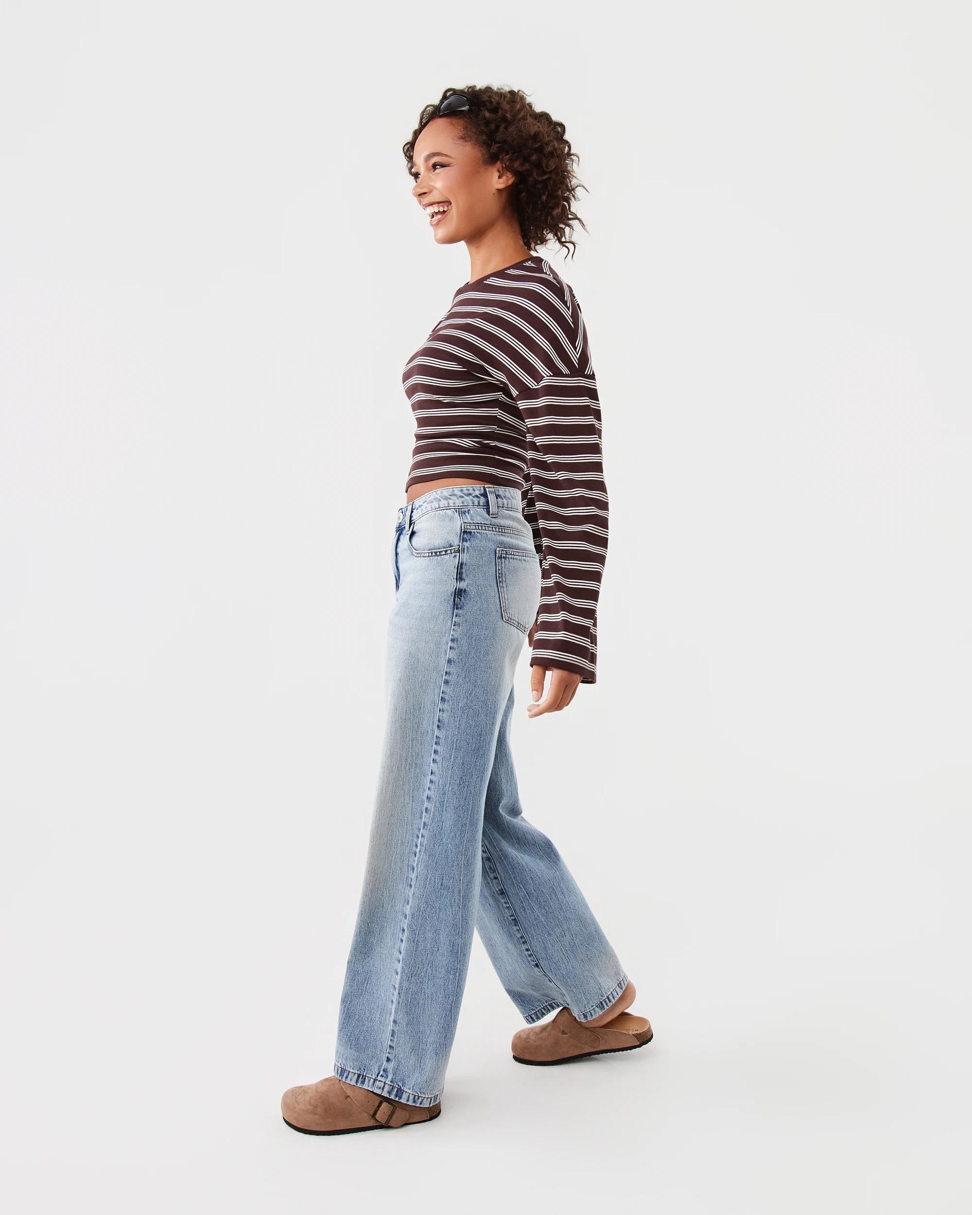 3 Long Sleeve Fitted Top Brn Stripe, 3 of 7