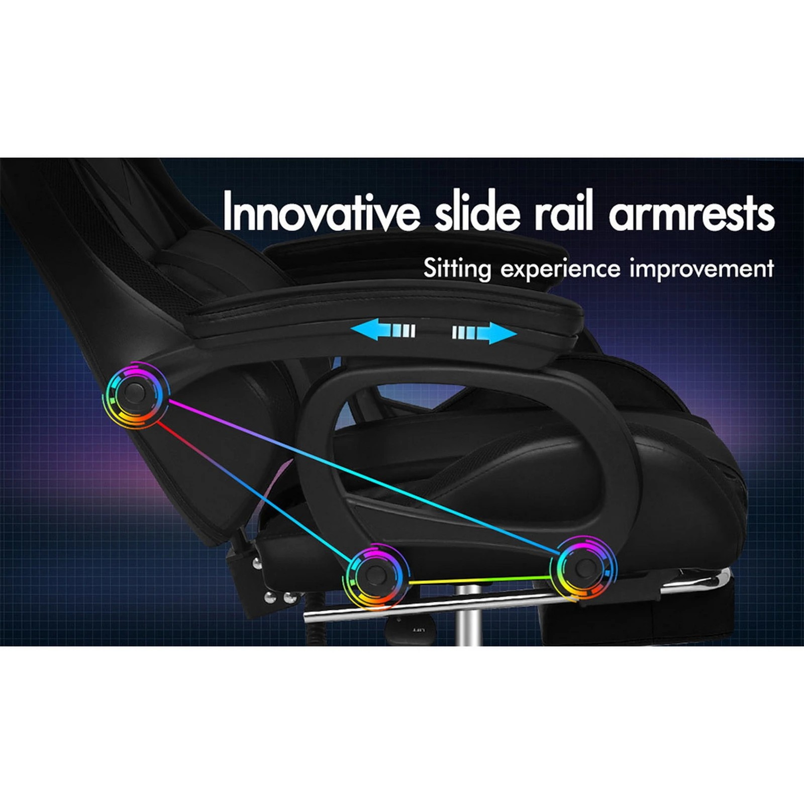 2 Alfordson Gaming Office Chair 12 RGB LED Massage Computer Seat Footrest - Black, 2 of 7