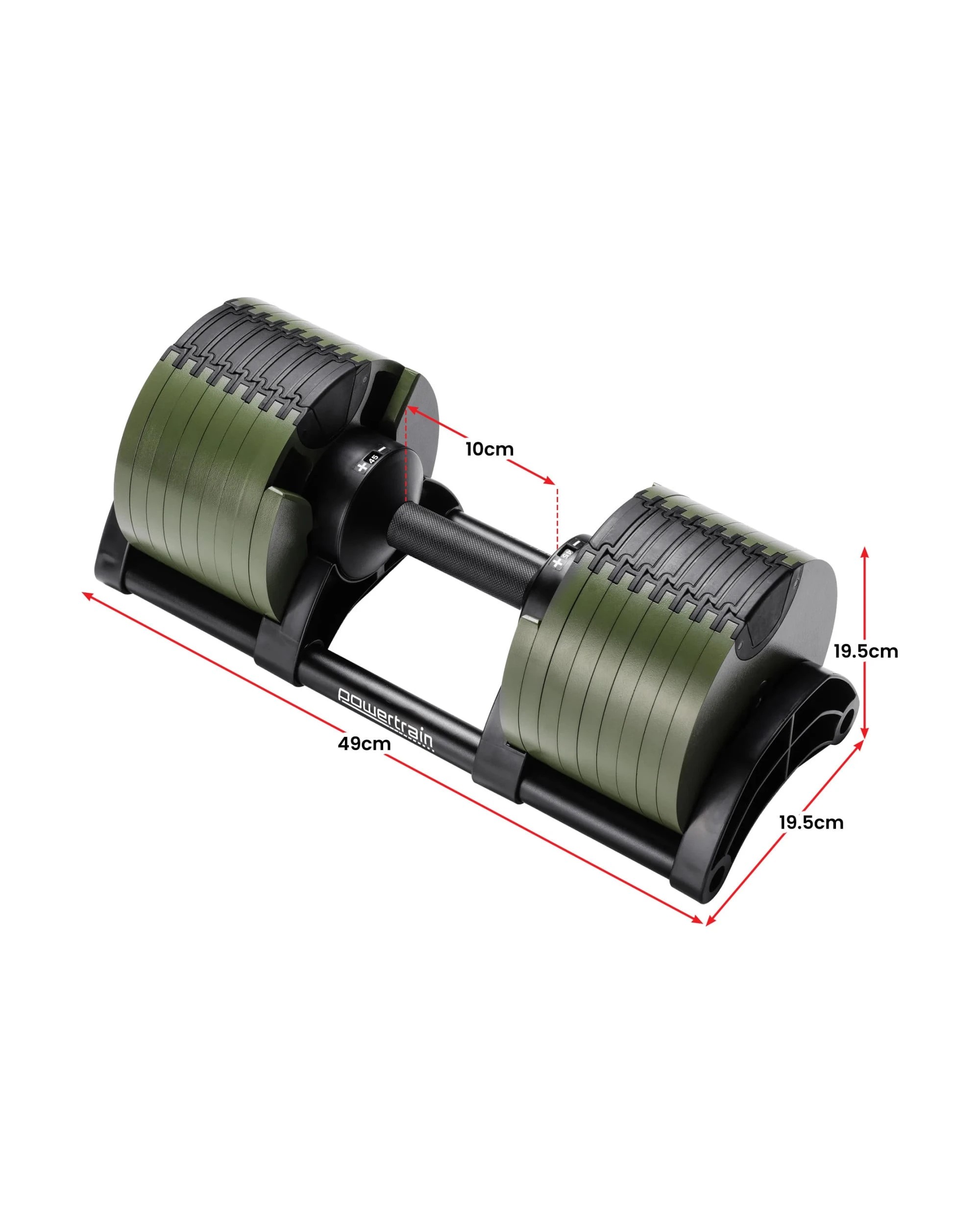 2 Powertrain Eon 45KG Dial Up Adjustable Dumbbell Pair 9 Weight Options Safety Lock Easy Adjustment - Green, 2 of 8