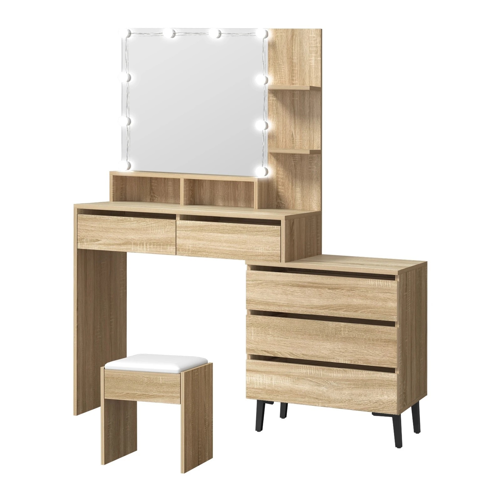 1 Oikiture Dressing Table Stool Set Makeup Mirror 10 Led Bulbs Cabinet
 - Natural, 1 of 9