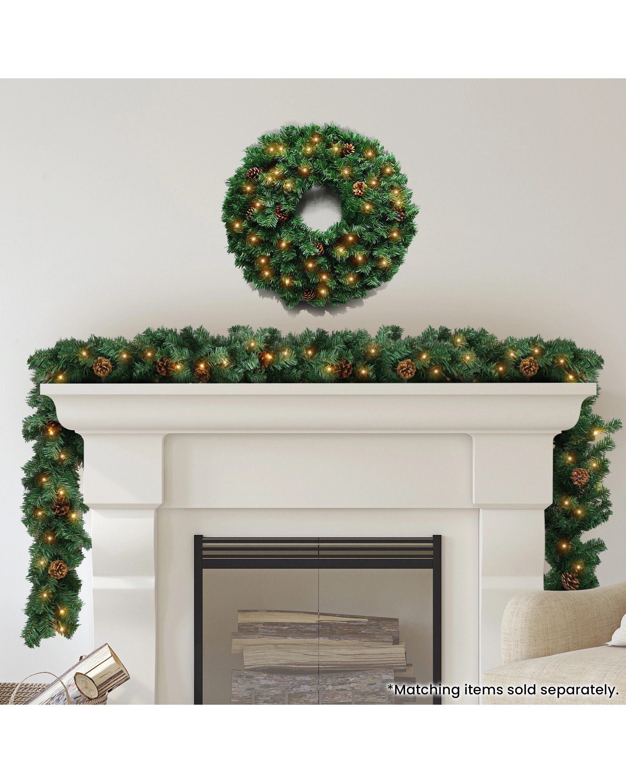 6 Christabelle 61cm Christmas Wreath Yuletide Glow With Pine Cones And Led Lights Front Door Decoration, 6 of 7