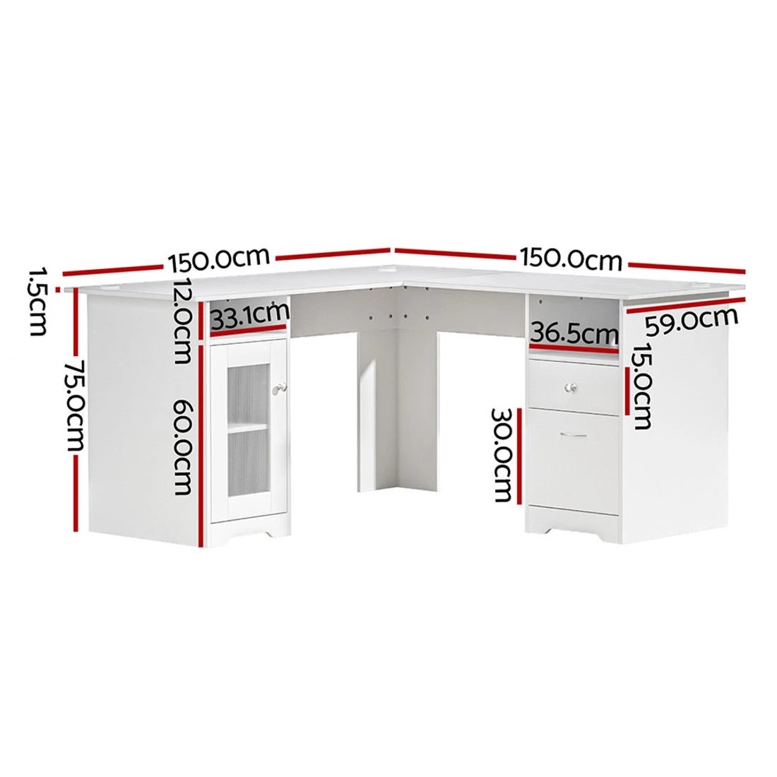 2 Artiss Computer Desk Shelf Cabinet L-Shape  150CM - White, 2 of 4