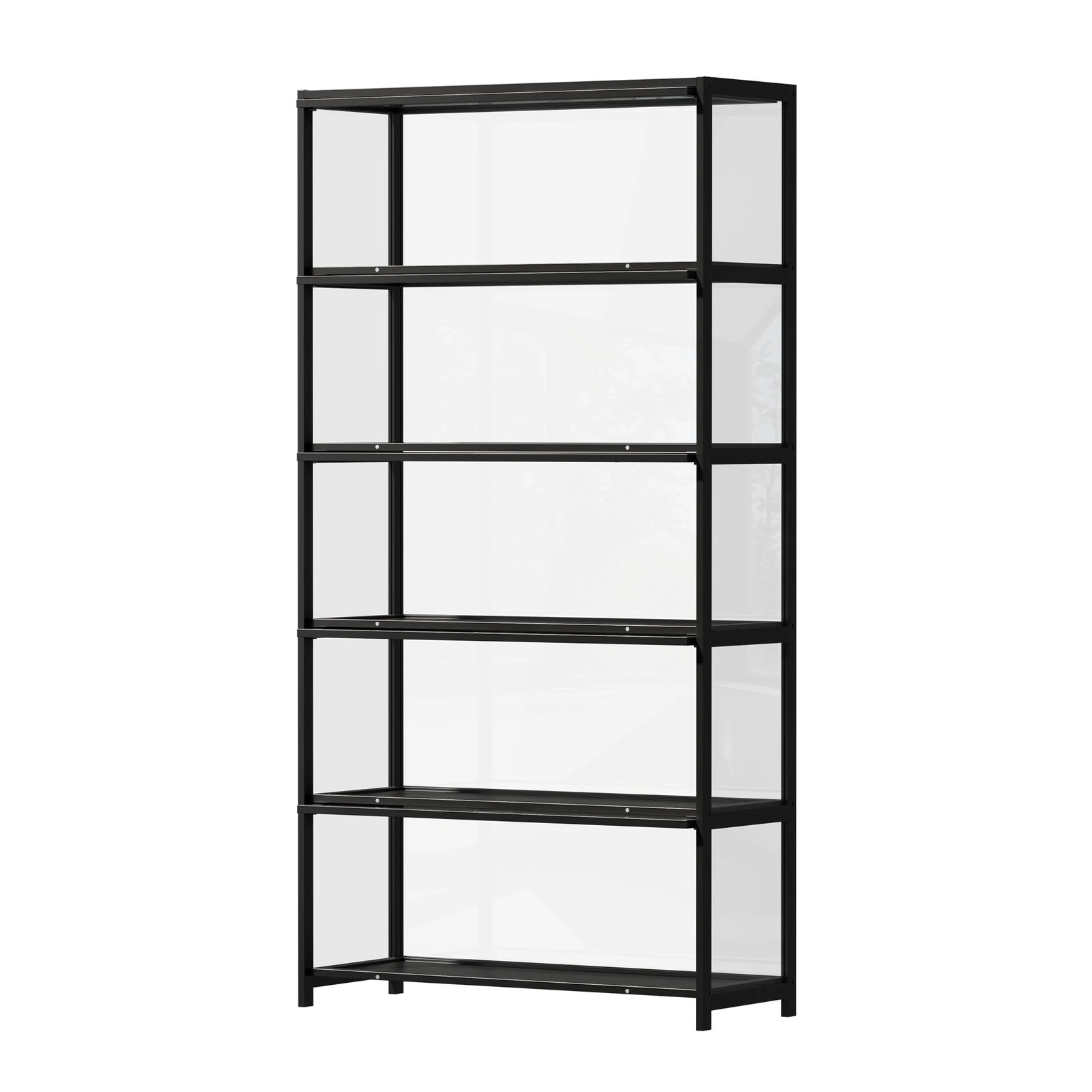 7 Oikiture Display Cabinet Storage 5-Tier Shelves Tall Clear Bookcase Rack - Black, 7 of 8
