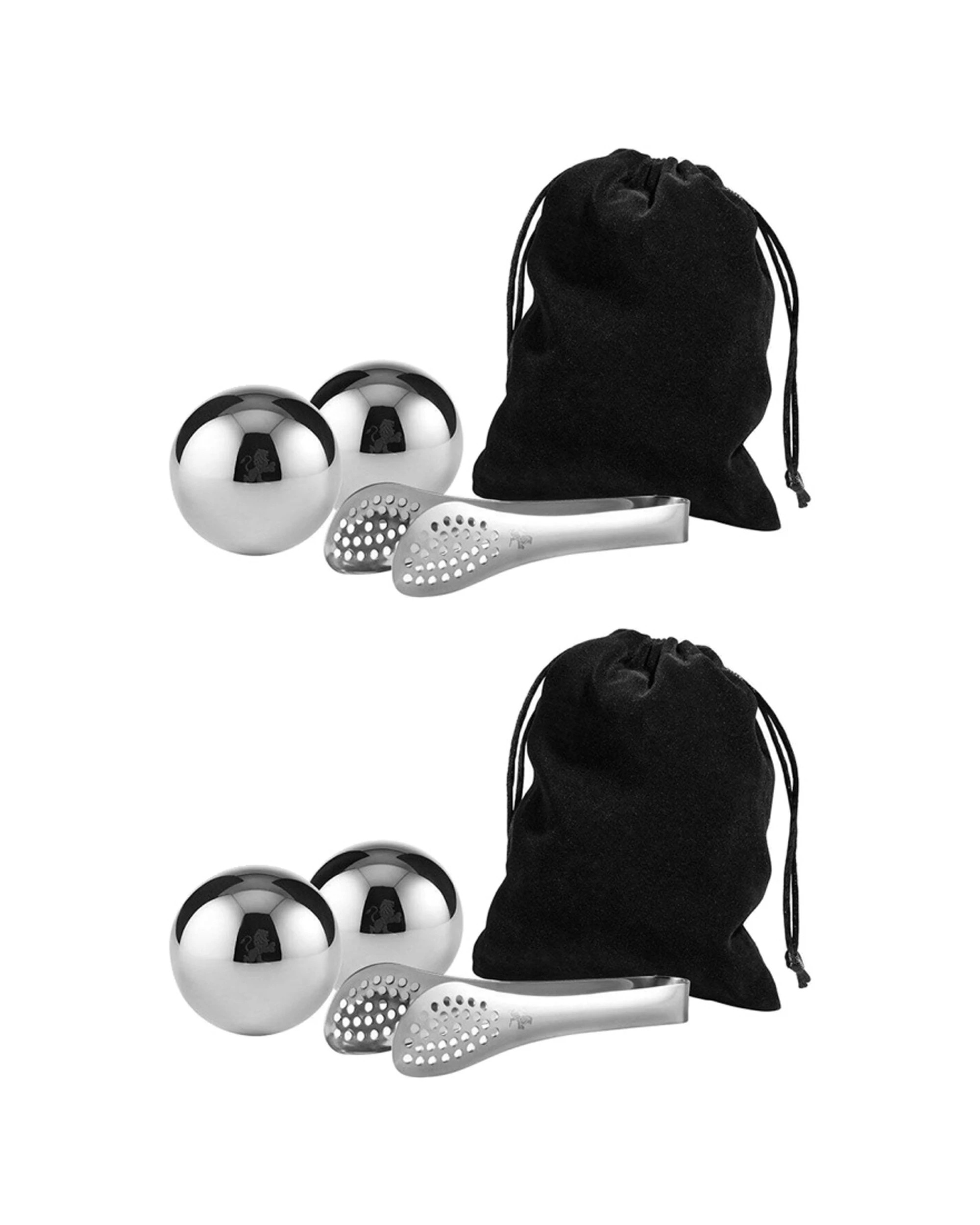 1 Maxwell & Williams 2x 2pc Cocktail & Co Reusable Stainless Steel Ice Ball Set With Tongs - Silver, 1 of 3