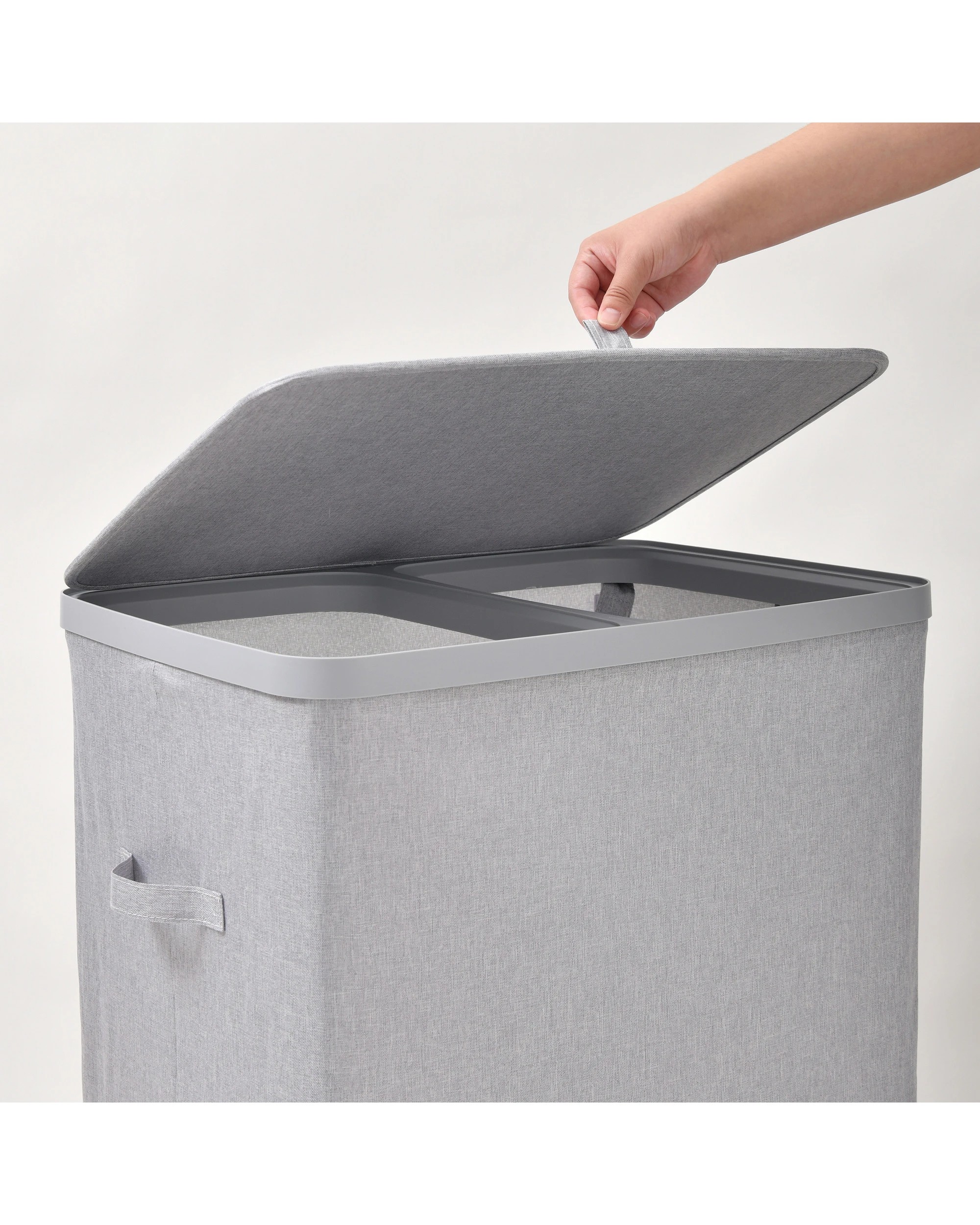 8 Sherwood Voyager 2-Section Laundry Hamper 100L Faux Linen 56x40x67cm - Grey, 8 of 8