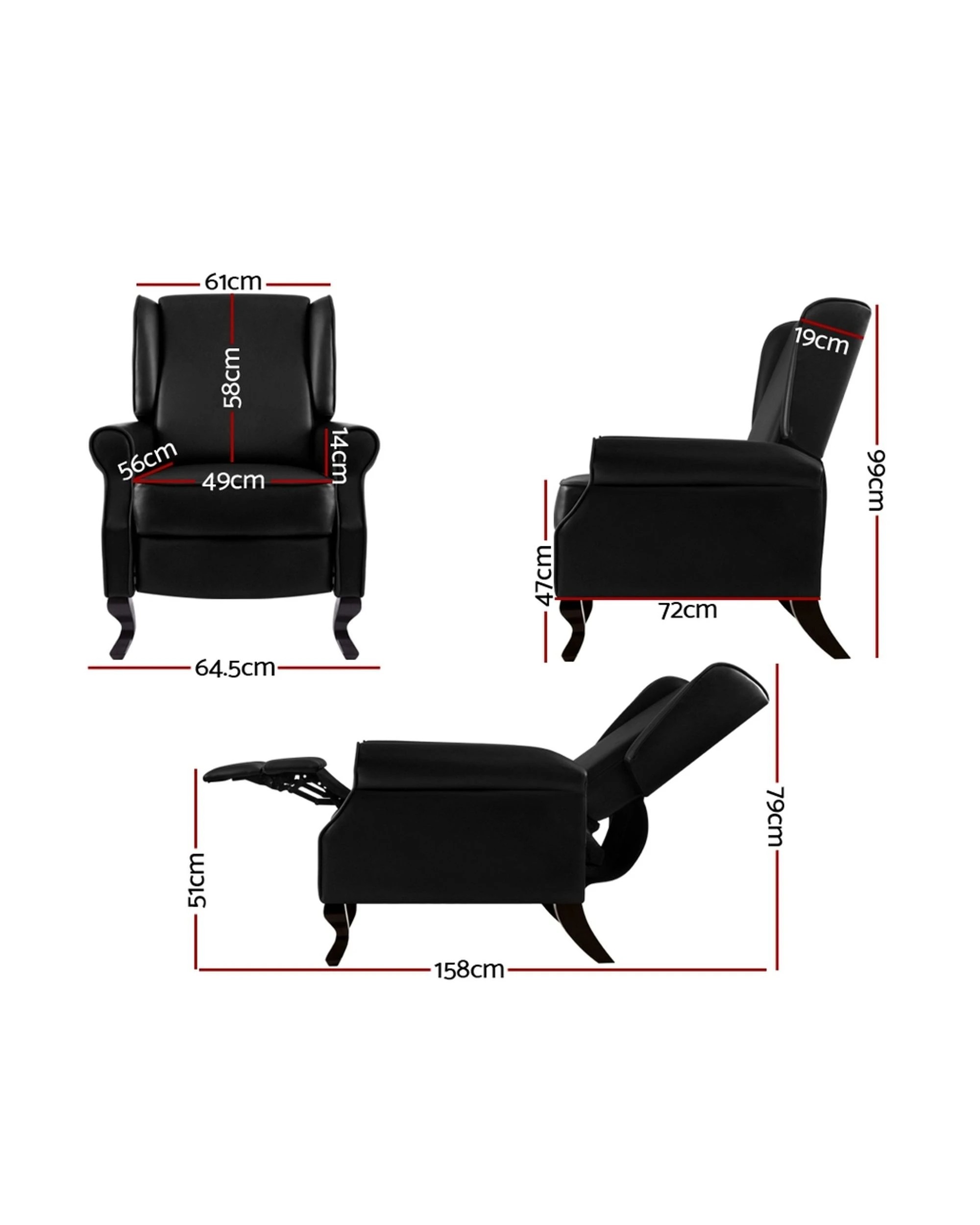 2 Artiss Recliner Armchair Black Faux Leather Domini
 - Black, 2 of 2