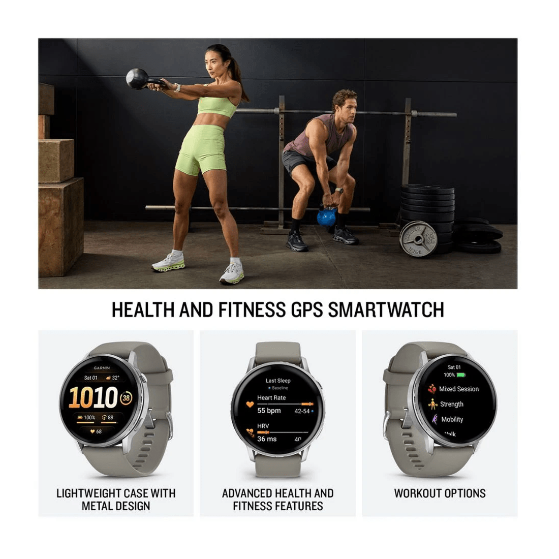 2 Garmin Venu 4 45mm Smartwatch Silver with Silver Grey Band, 2 of 6