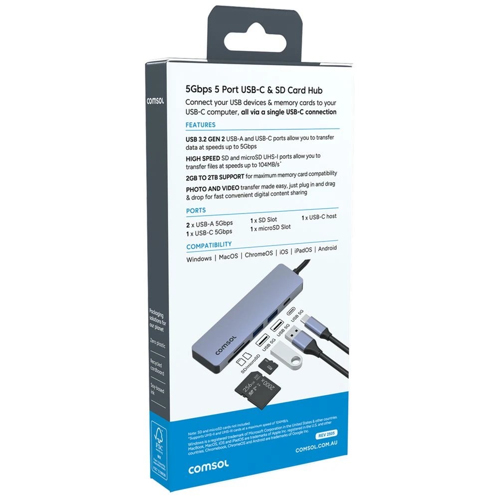 3 Comsol 3 Port USB-C Hub with SD Card Reader, 3 of 6