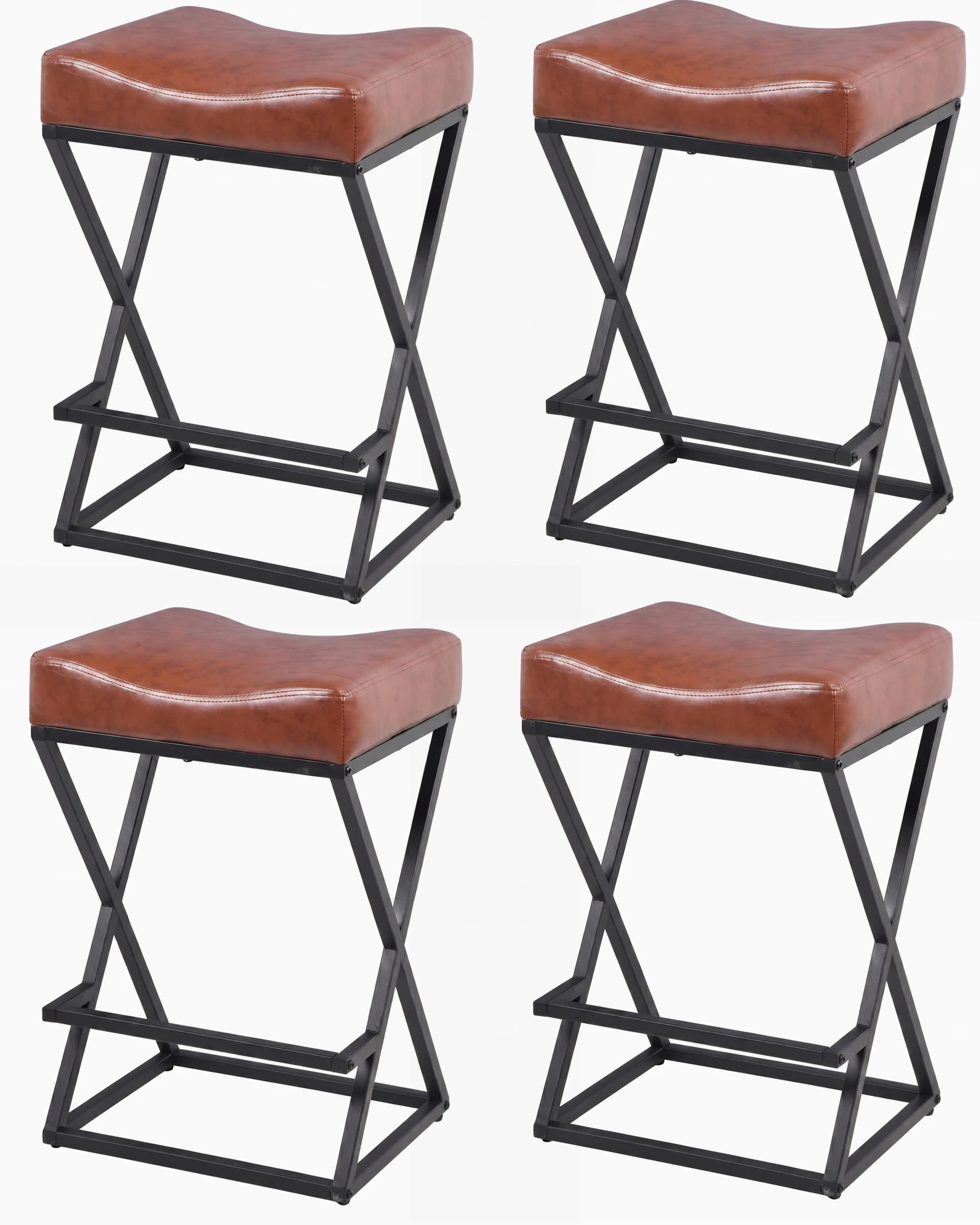 1 Advwin Bar Stools Set of 4 PU Leather Kitchen Counter Stools w/ U-Shape Cushion & Footrest - Brown, 1 of 7