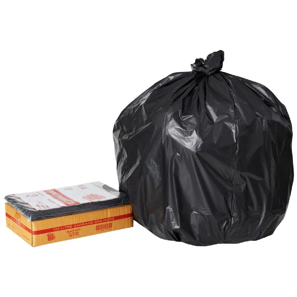 1 Tailored Packaging Heavy Duty Bin Liners 120L 100 Pack Black, 1 of 2