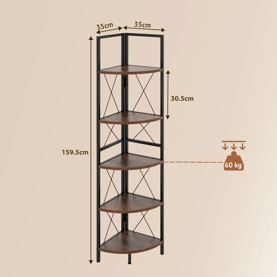 2 Costway 5-Tier Corner Shelf Corner Bookshelf Display Storage Rack, 2 of 4