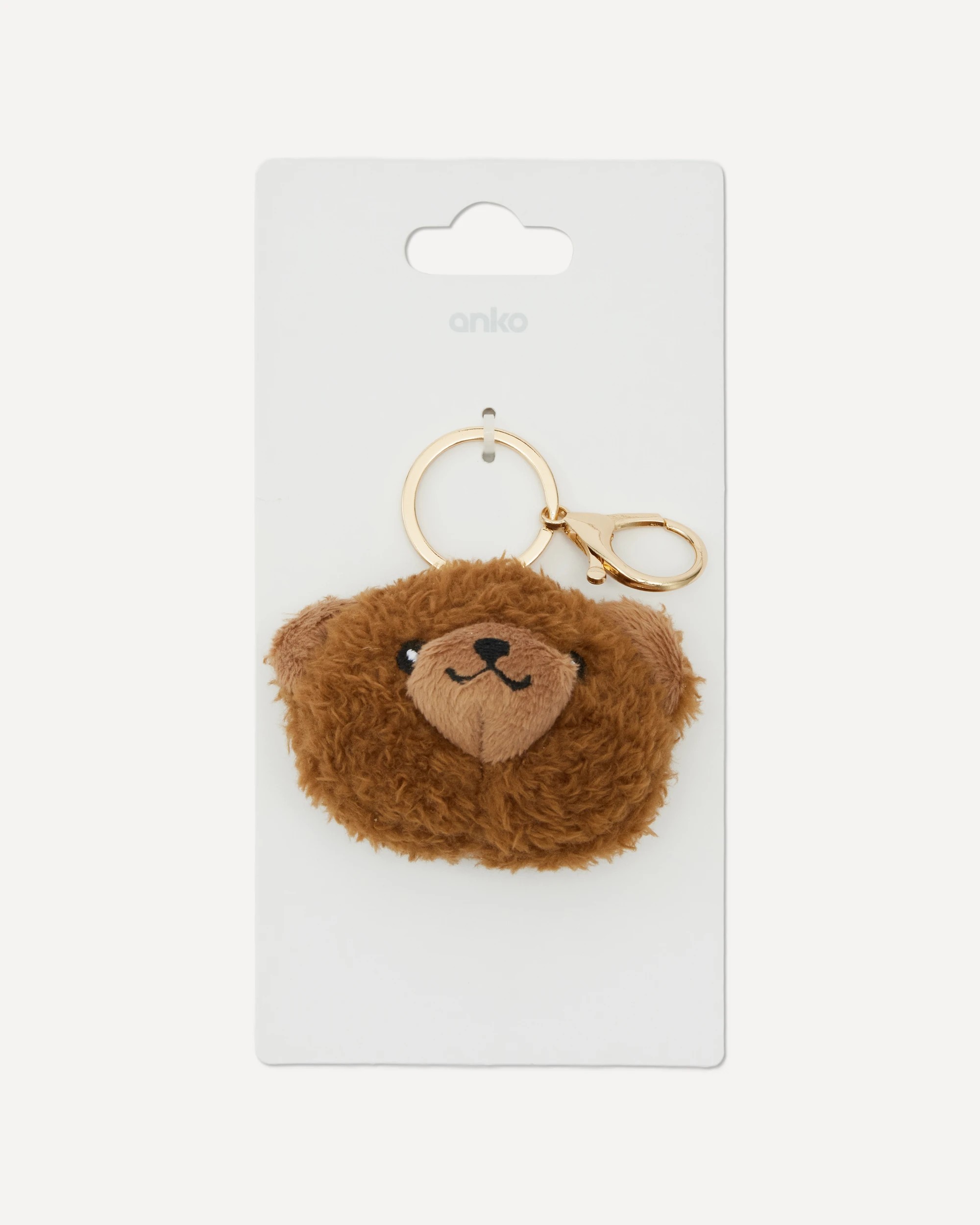 5 Fluffy Teddy Head Charm Keyring - Brown and Gold Tone, 5 of 5