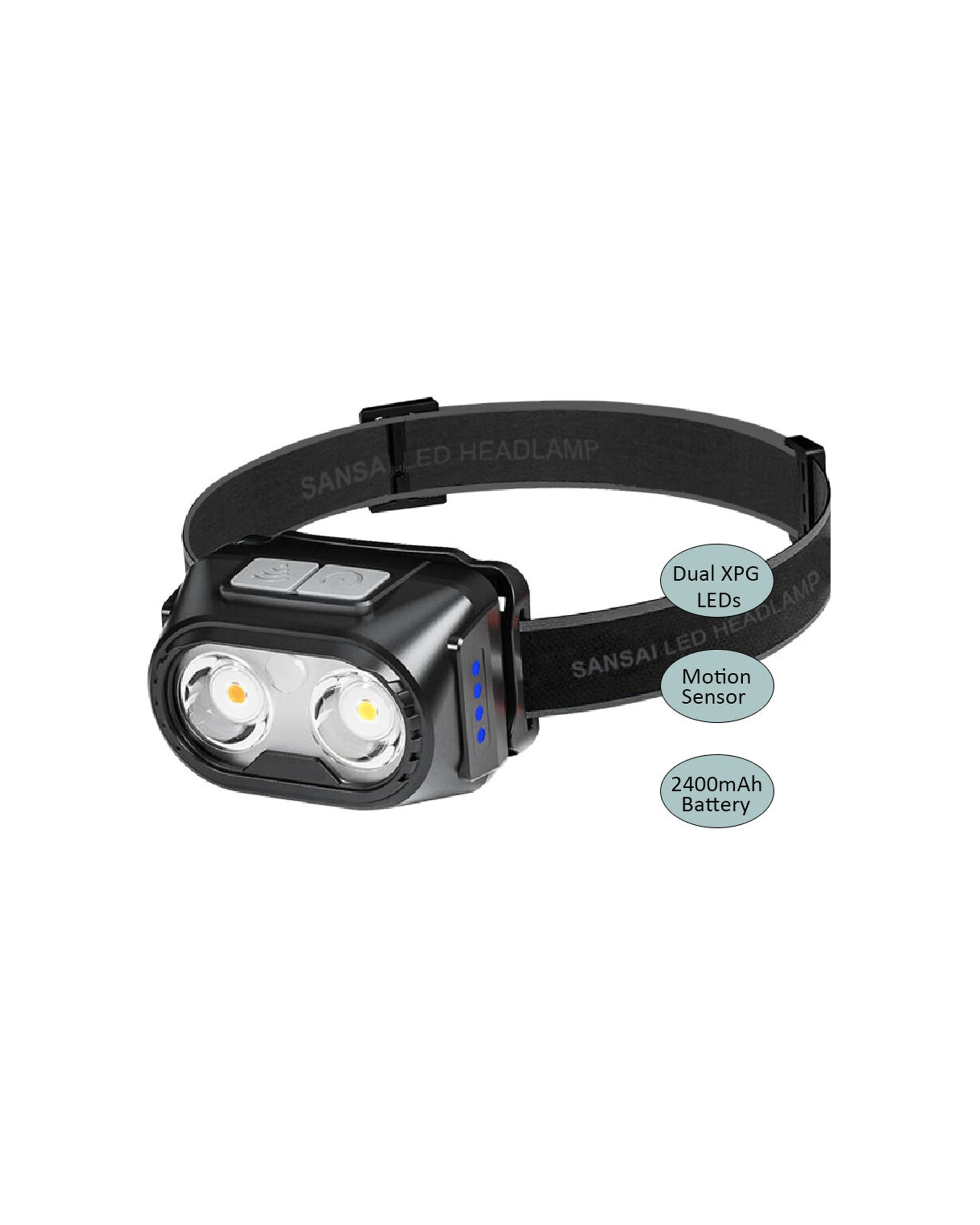 2 Sansai Rechargeable Motion Sensor LED Headlamp with Adjustable Band - Black, 2 of 6