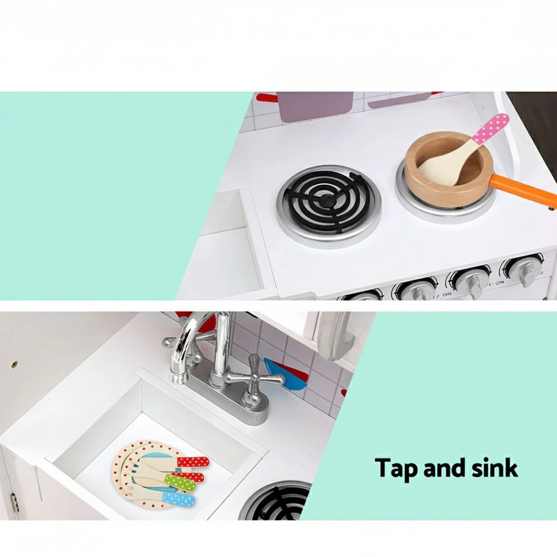 4 Keezi Kids Kitchen Play Set en Pretend Toys Cooking Children Storage - White, 4 of 6