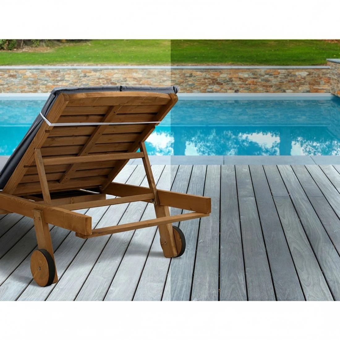 5 Gardeon Sun Lounge Wooden Lounger Outdoor Furniture Day Bed Wheels Patio - Multi, 5 of 5