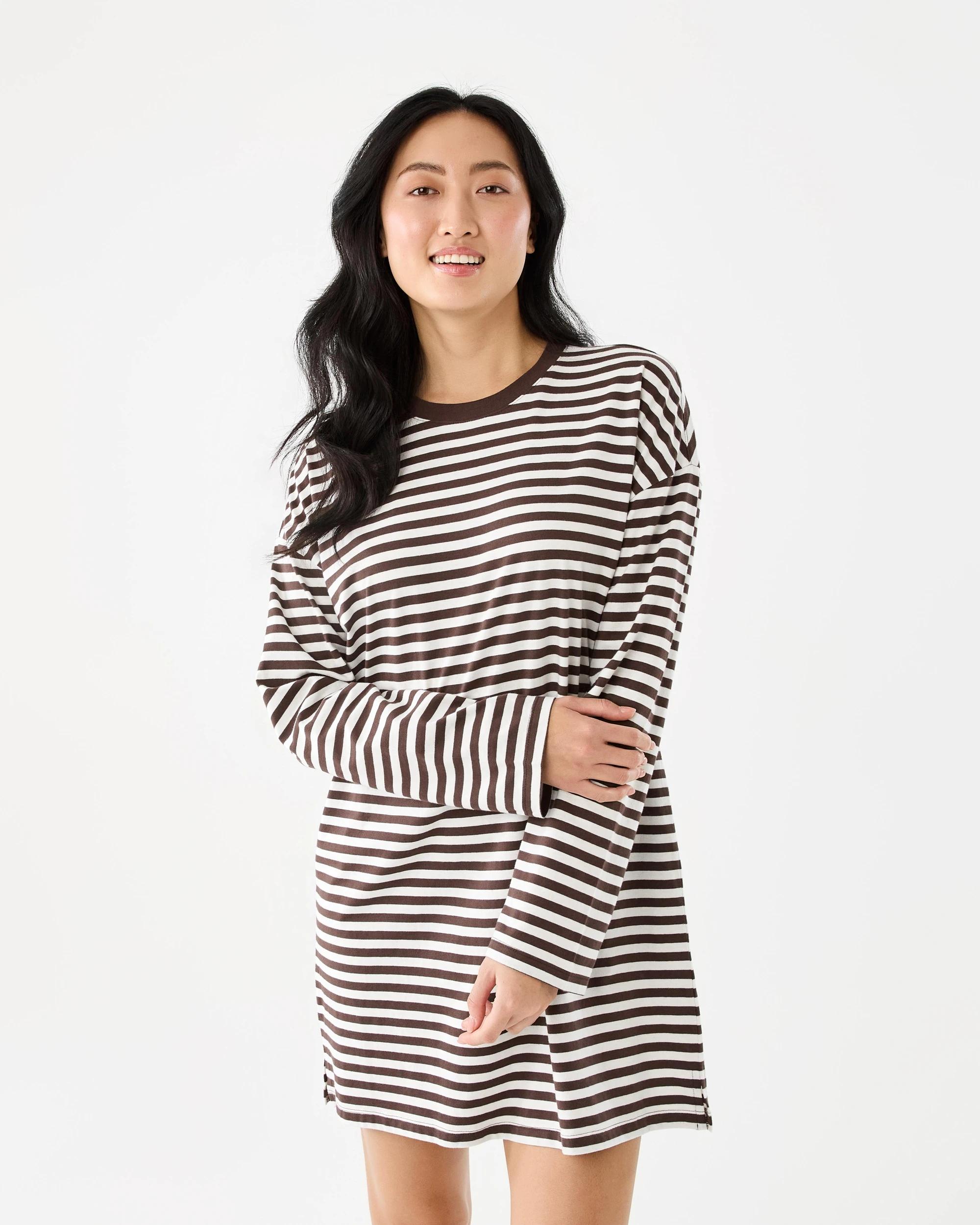 1 Long Sleeve Oversized Boyfriend Mini Dress Strp Coco, 1 of 6