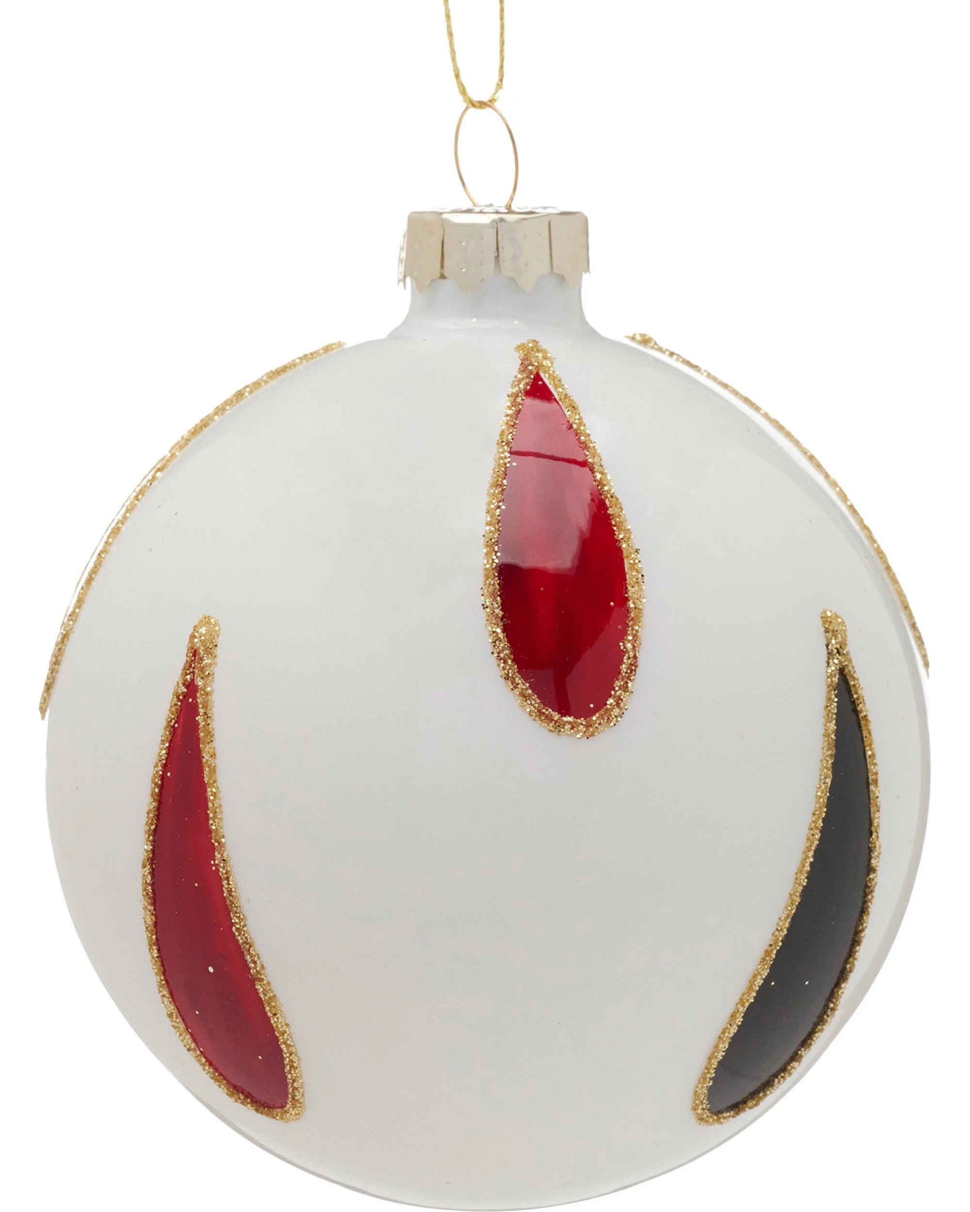 3 Christabelle White Glass Baubles 6-Pack 8cm with Red and Black Teardrop Design - White, 3 of 6