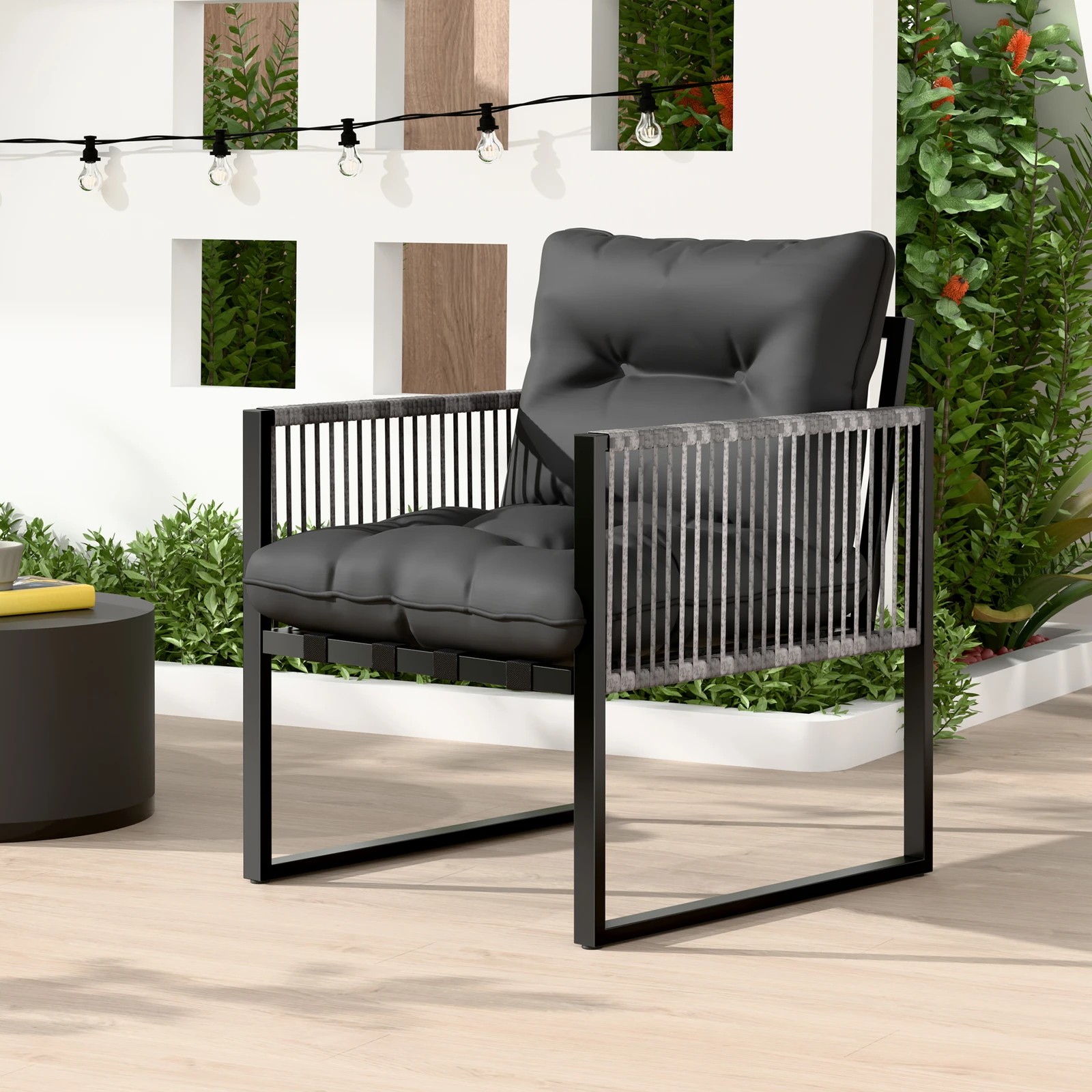 7 Alfordson 4PCS Outdoor Furniture Lounge Set Table and Chairs Garden - Black Grey, 7 of 10