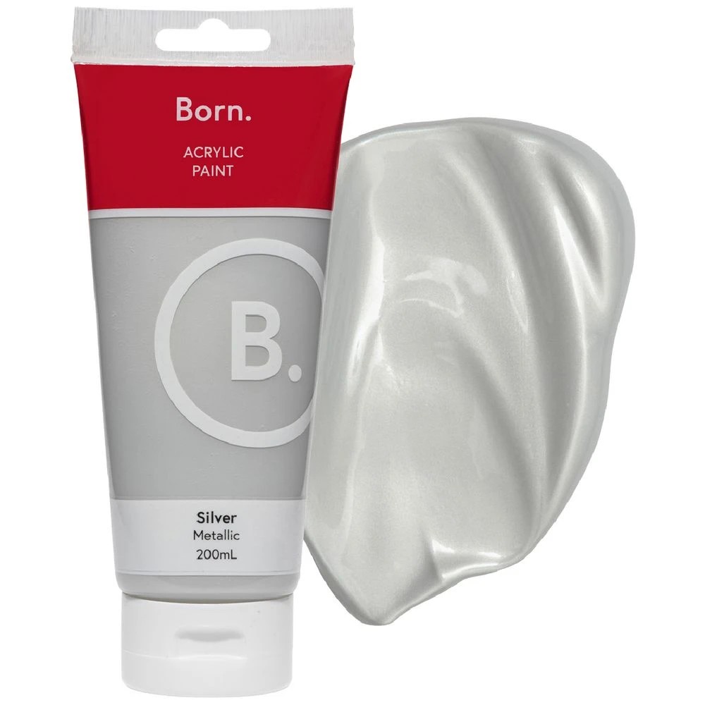 1 Born Acrylic Paint 200mL Metallic Silver, 1 of 3