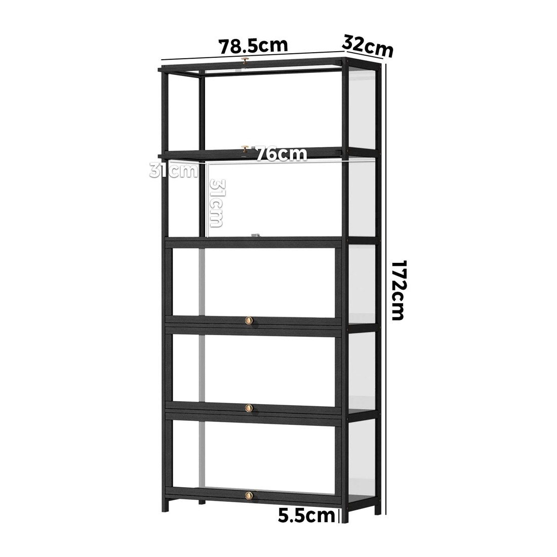 8 Oikiture Display Cabinet Storage 5-tier Shelves Clear Bookcase Stand Rack
 - Black, 8 of 9