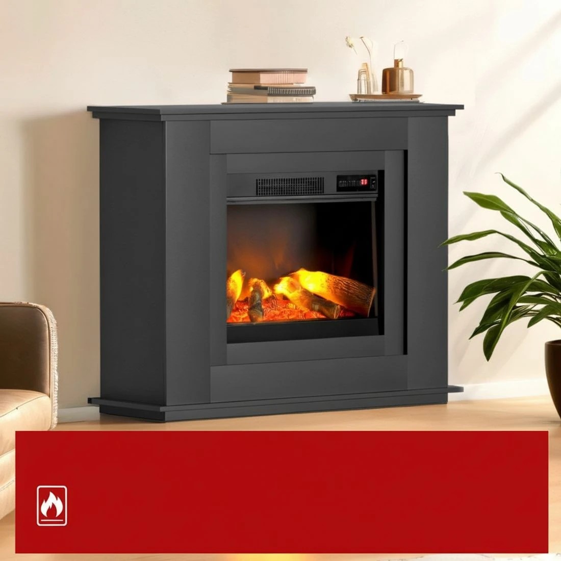 6 Devanti Electric Fireplace Fire Heater 2000W - Black, 6 of 7