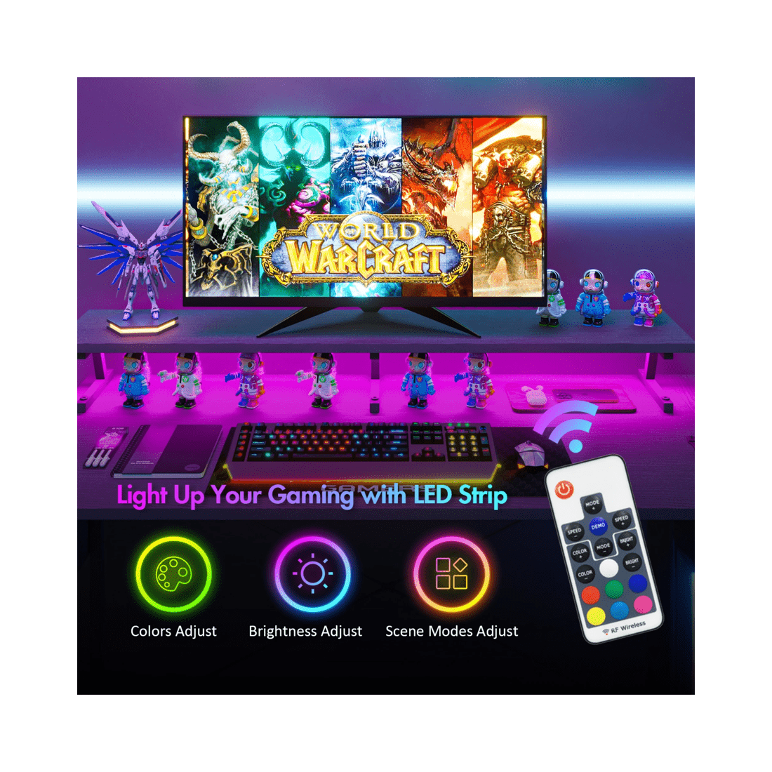 3 Advwin 160cm Black L Shaped Gaming Desk With Led Lights & Power Outlets Convertible Computer Desk With Monitor Stand, 3 of 10