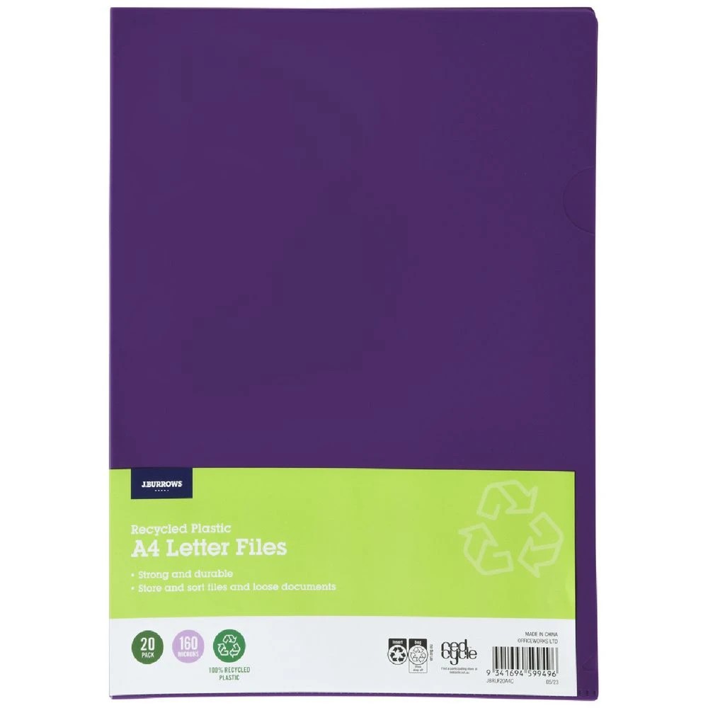 1 J.Burrows A4 Letter File Purple 20 Pack, 1 of 3