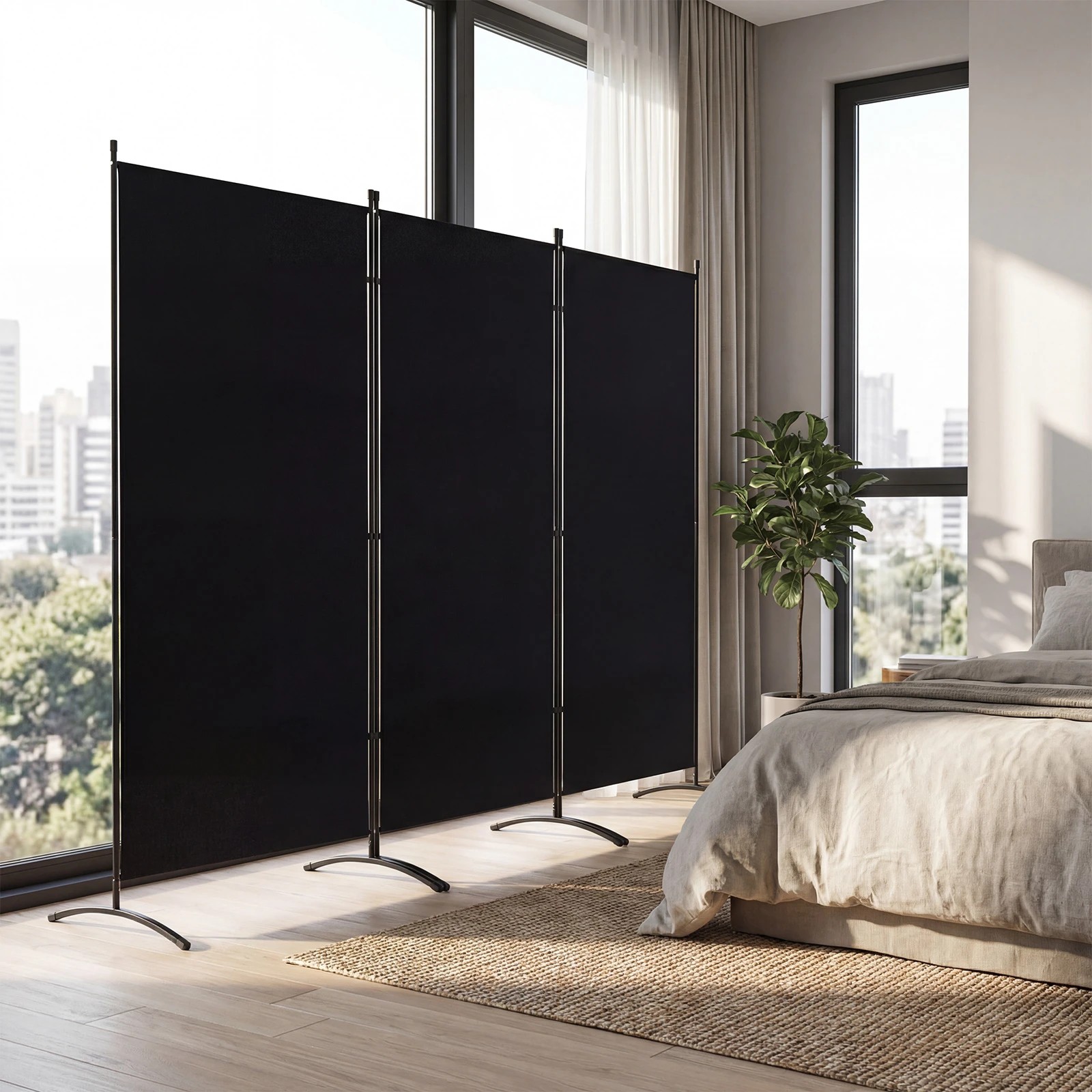 2 Costway 3 Panel Room Divider Folding Privacy Screen Wall Partition Stand Home Office - Black, 2 of 4