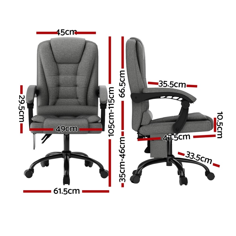 2 Artiss 2 Point Massage Office Chair Fabric - Grey, 2 of 5