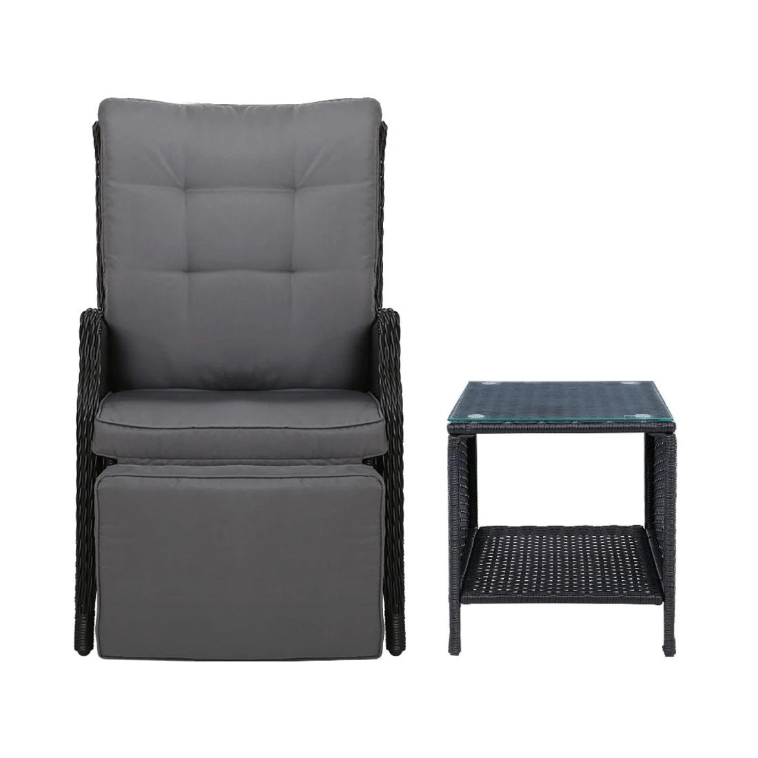 4 Gardeon 3PC Recliner Chairs Table Sun lounge - Black, 4 of 6