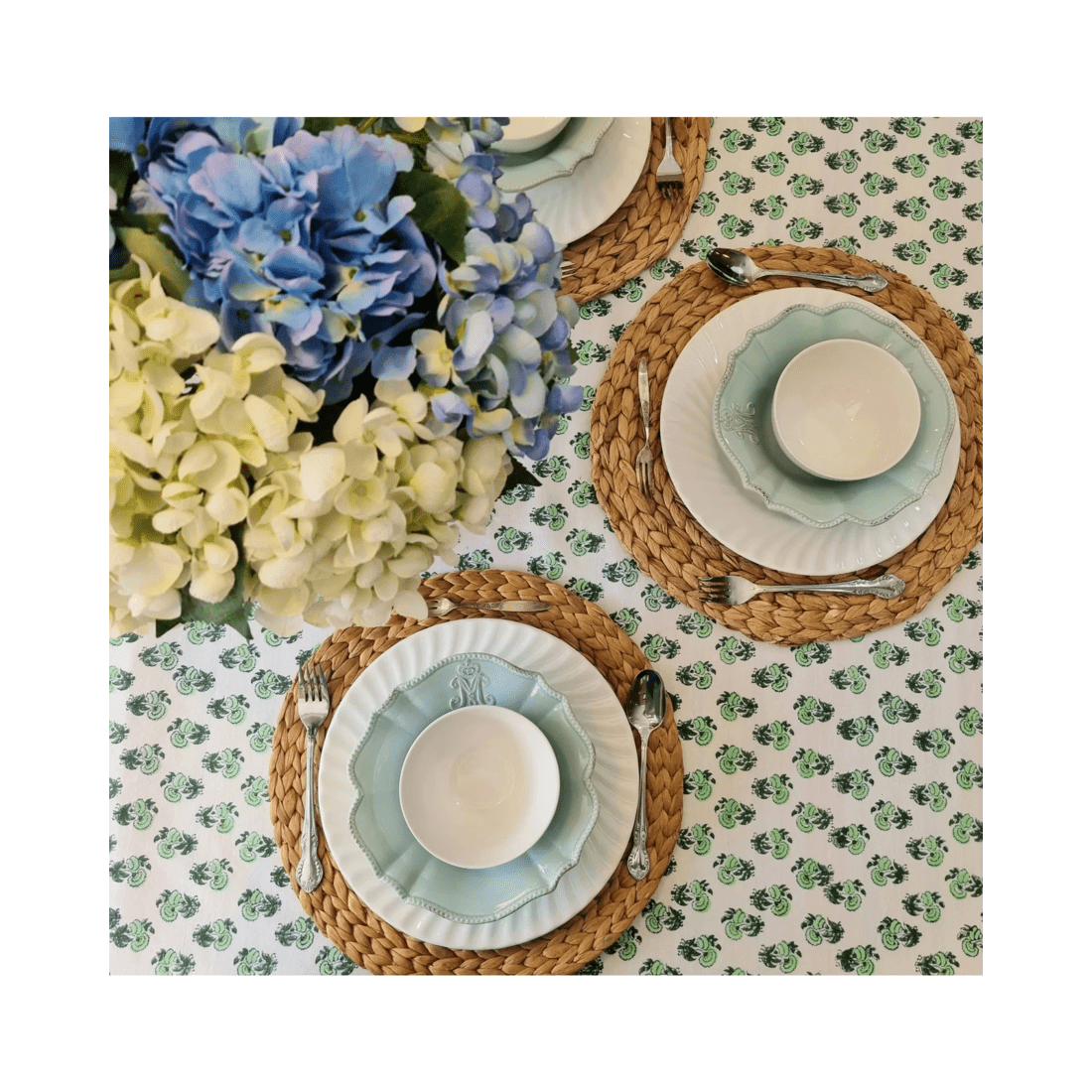 4 Kolka Rosemary Hand Block-Printed Cotton Tablecloth - Green, 4 of 6