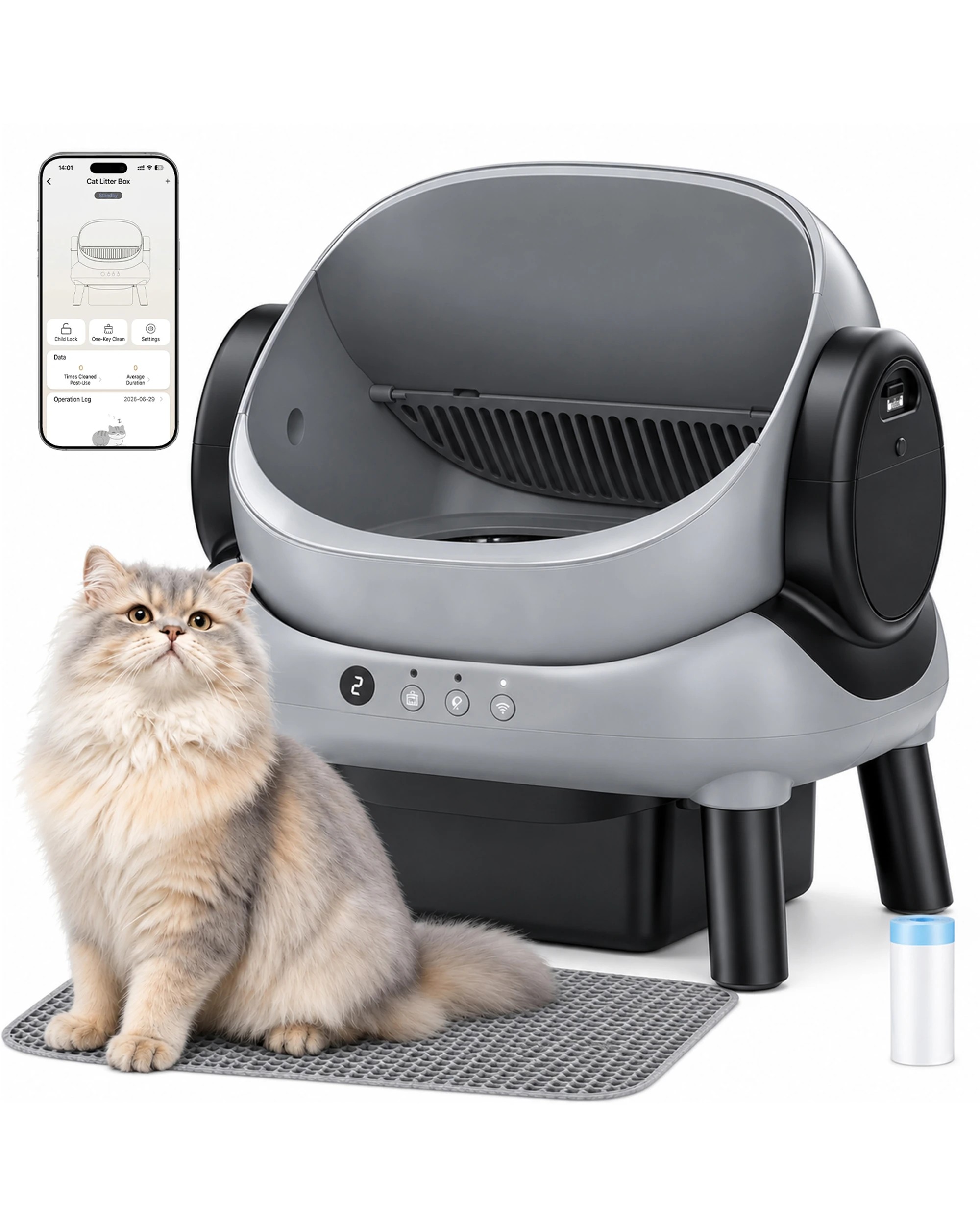 1 Advwin Automatic Open‑Top Cat Litter Box, Self‑Cleaning Design with APP Control, 1 of 10