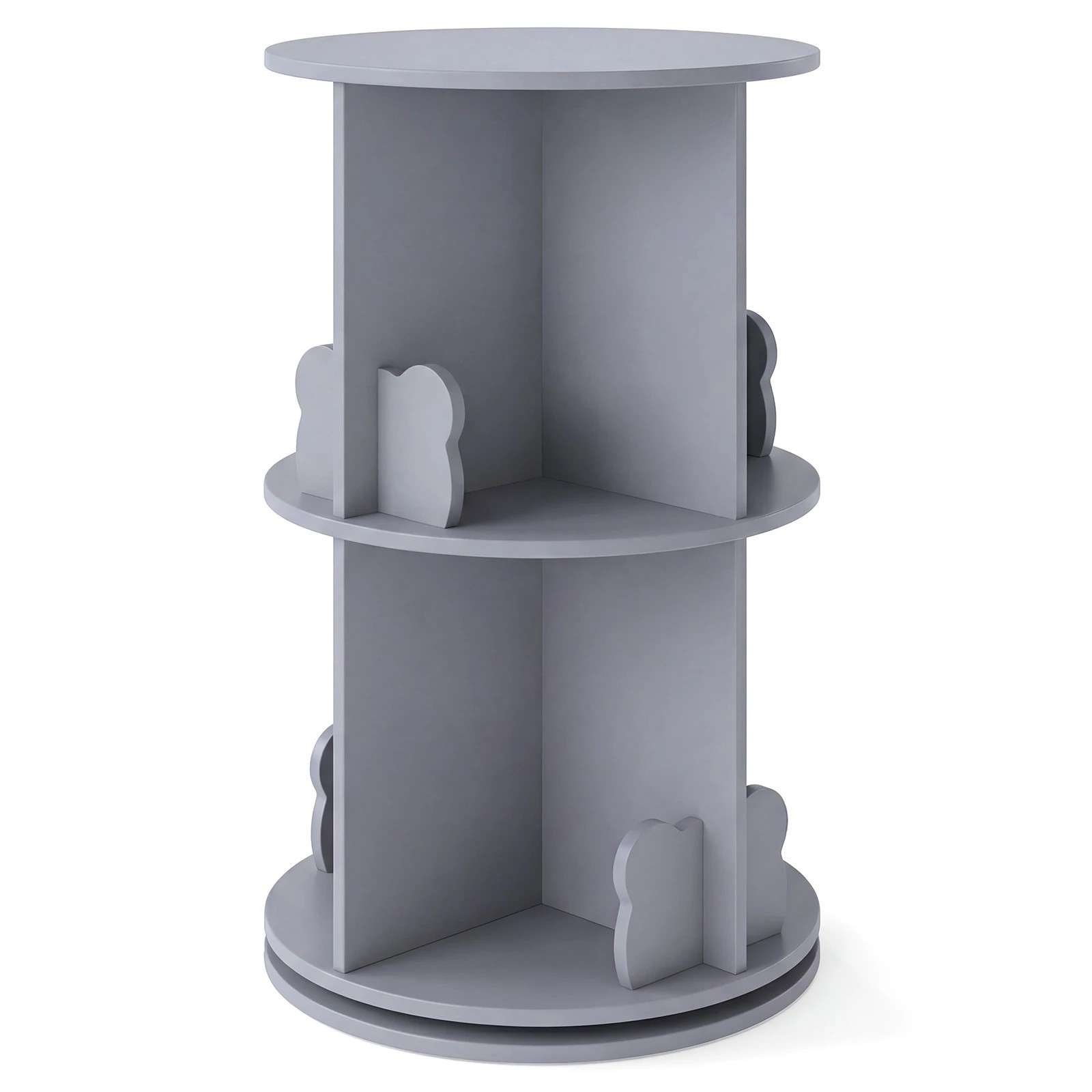 1 Costway 2-Tier Rotating Bookshelf 360° Spinning Bookcase w/Bear Bookends - Grey, 1 of 3