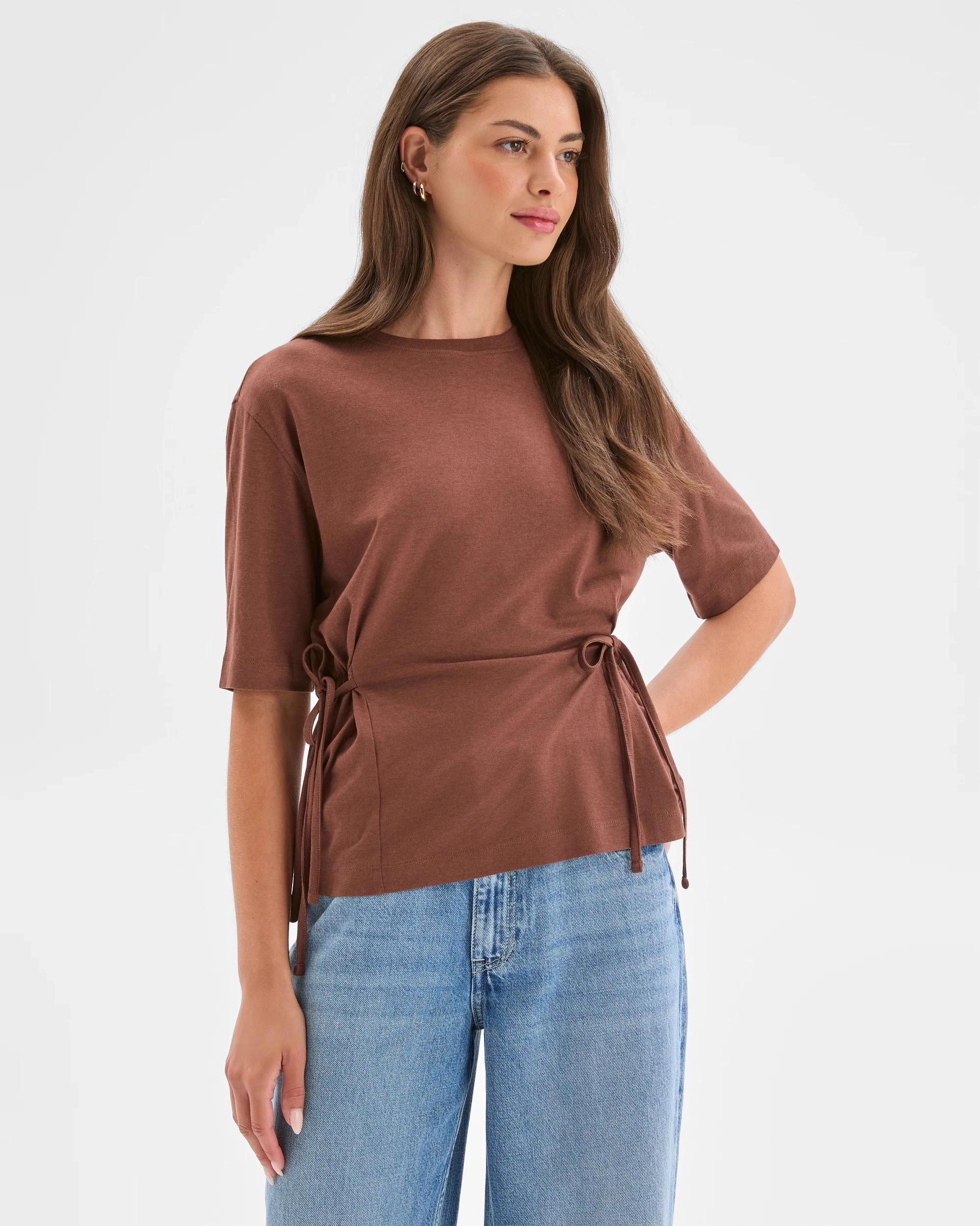 6 Target Petites Petites Australian Cotton Blend Short Sleeve Tie Waist T-Shirt SOFT BROWN, 6 of 7
