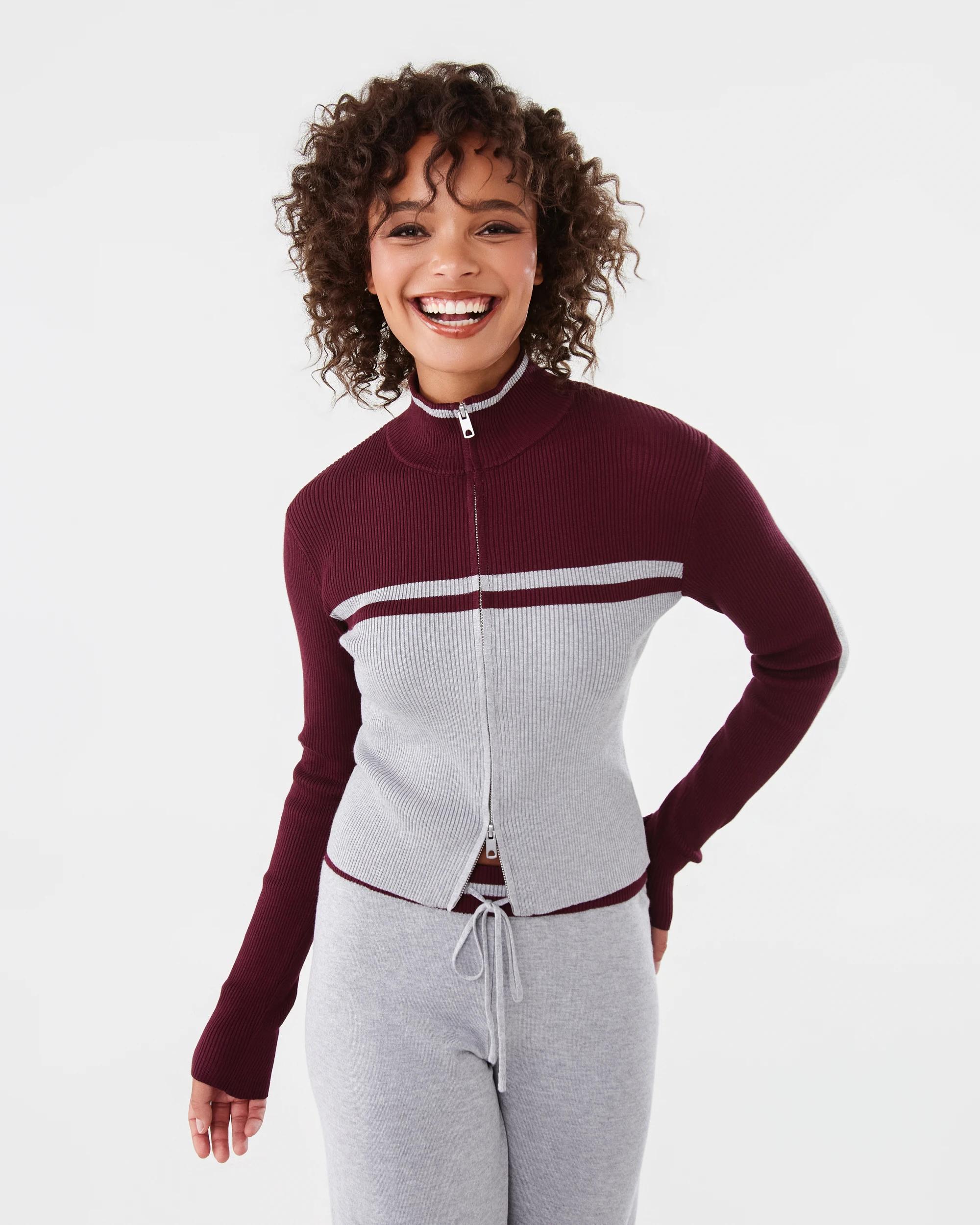 2 Stripe Knit Zip Up Grey Marle, 2 of 10