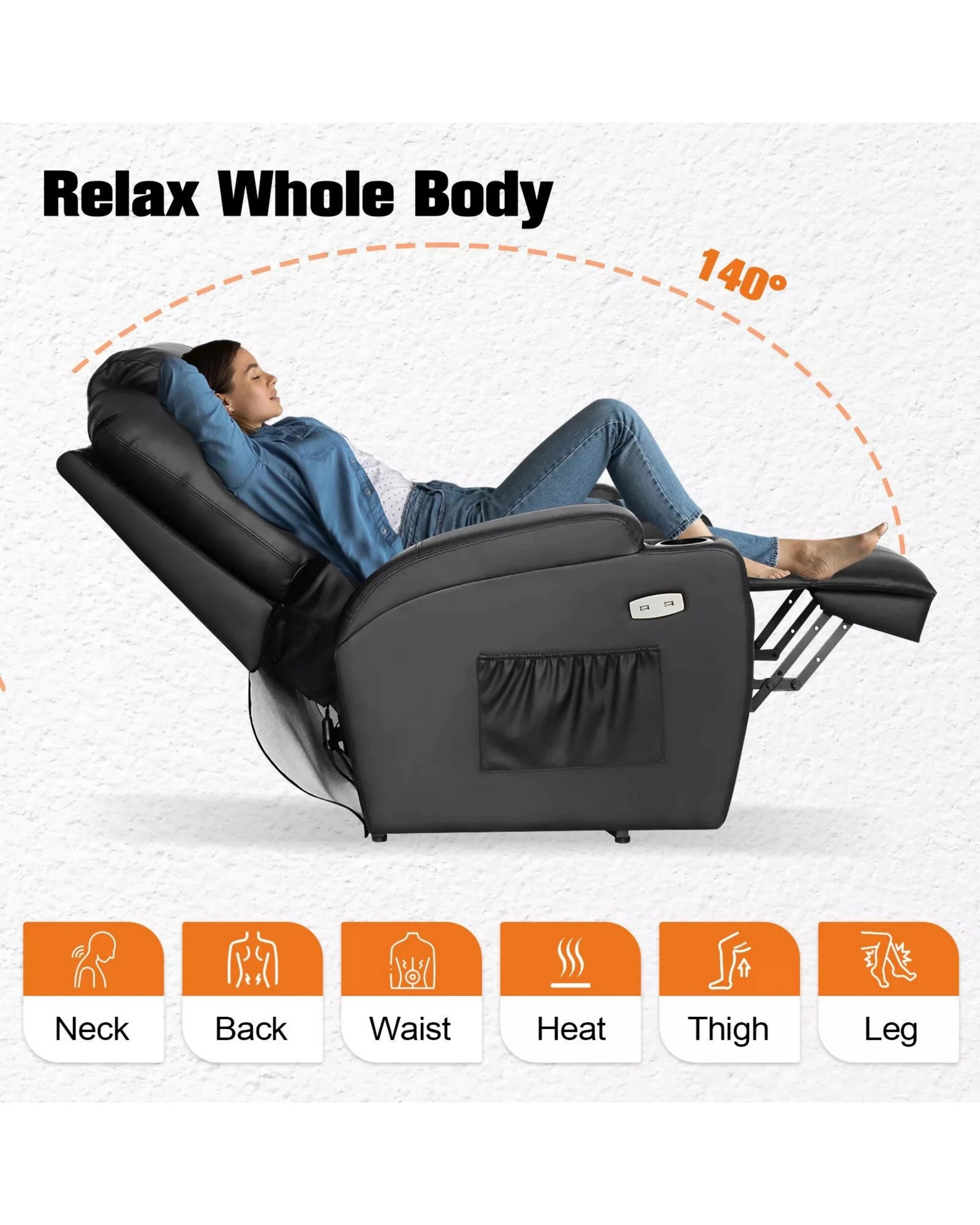 5 Advwin Electric Lift Recliner Chair Lounge Massage Heated Chair Leather Black, 5 of 8