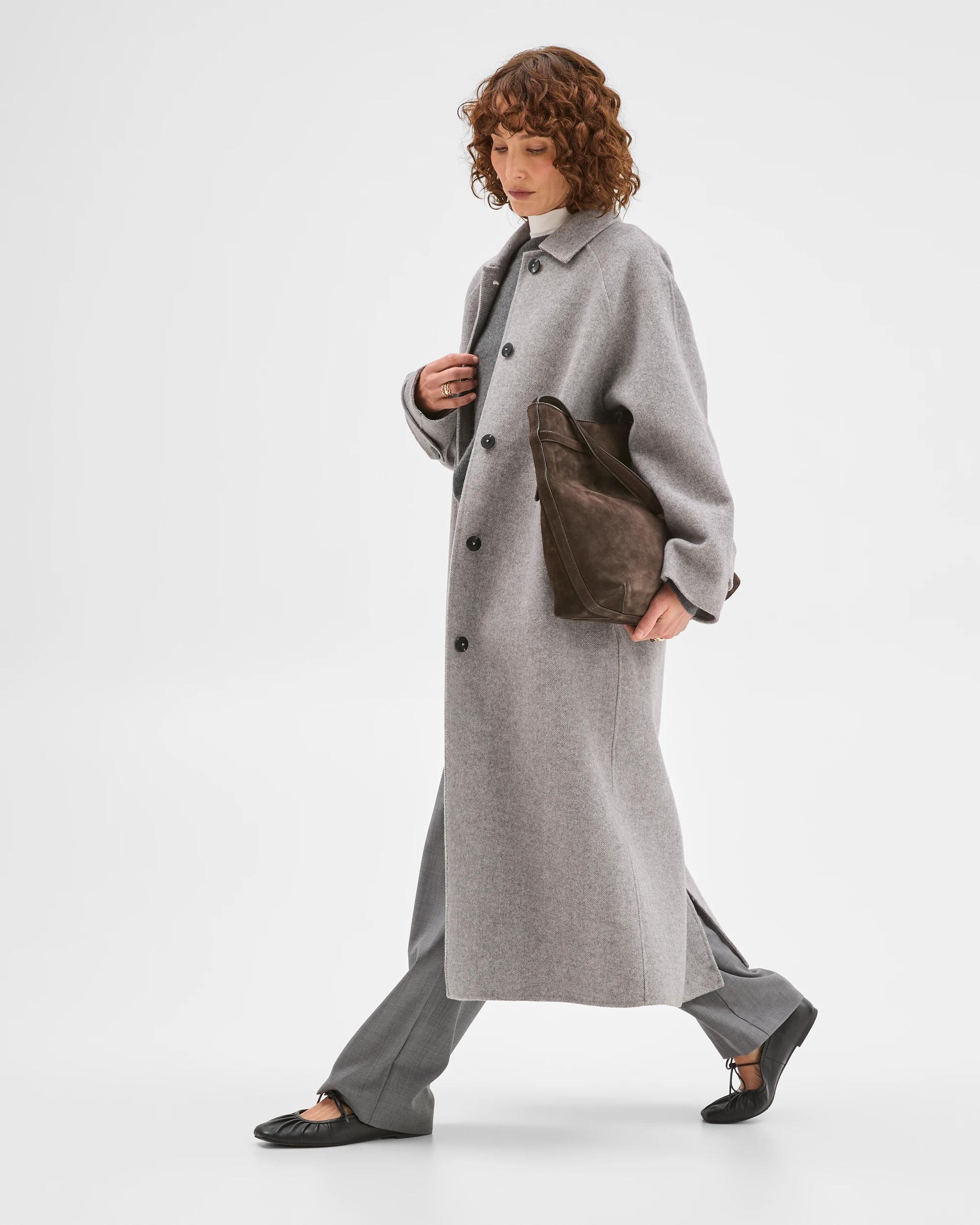 2 Preview Wool Blend Long Sleeve Collared Coat GREY, 2 of 7