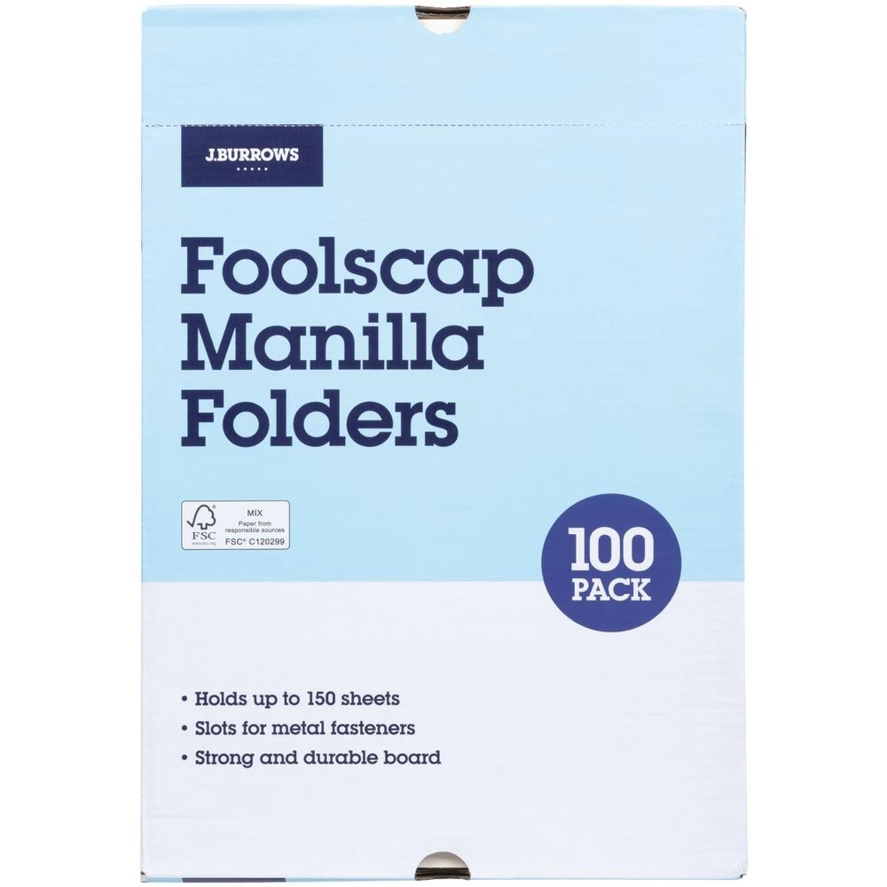 5 J.Burrows Manila Folder Foolscap Buff 100 Pack, 5 of 5