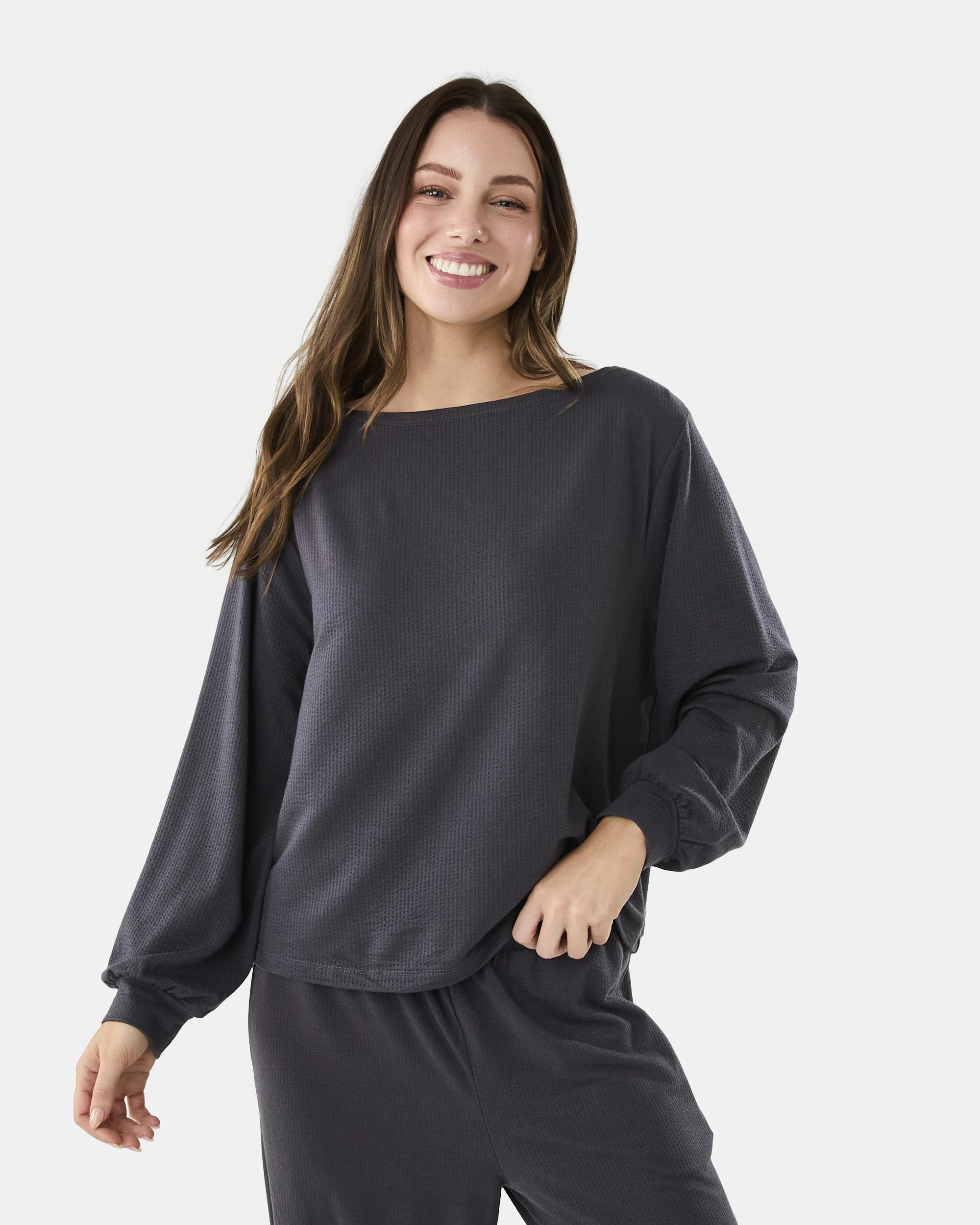 1 Boat Neck Seersucker Lounge Top Wshd Slate, 1 of 7