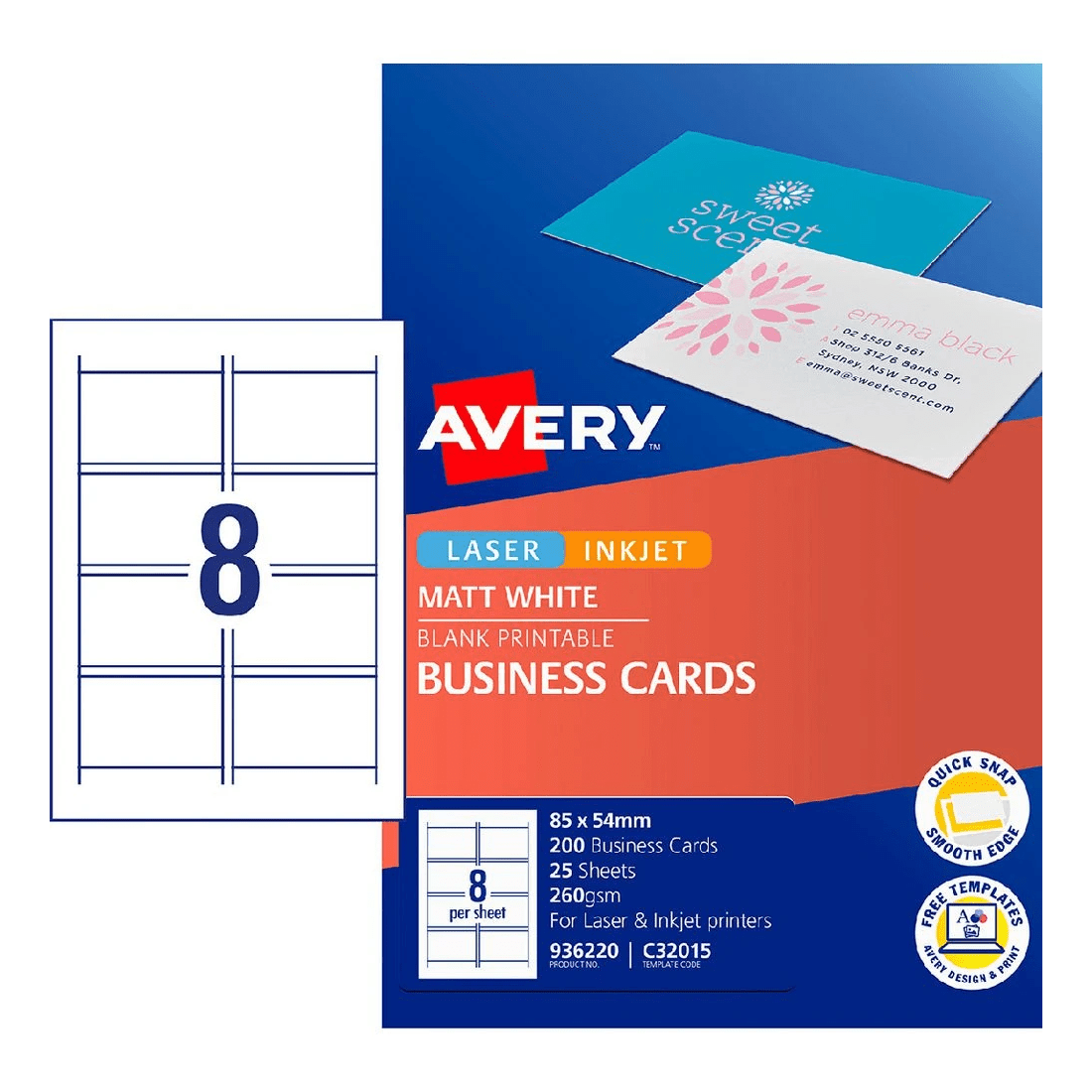 1 Avery Business Cards Matt Photo Sheets 200 Pack, 1 of 5