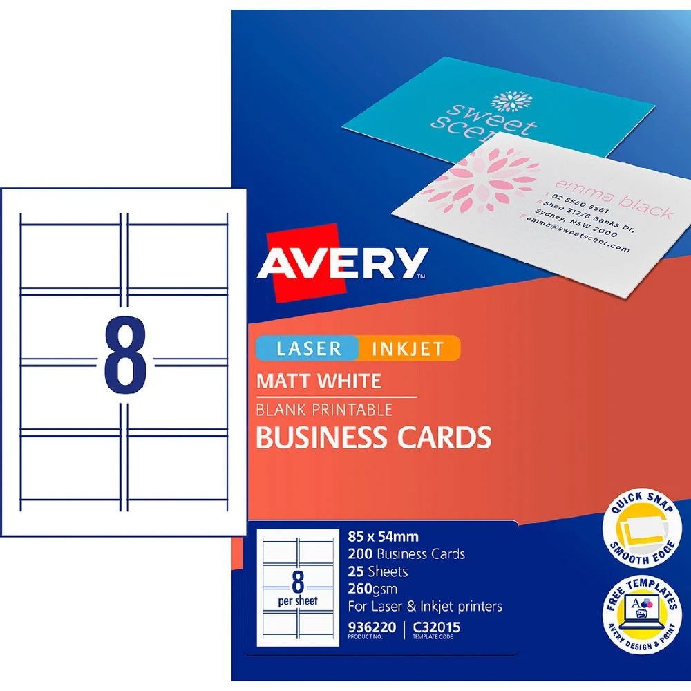 1 Avery Business Cards Matt Photo Sheets 200 Pack, 1 of 5