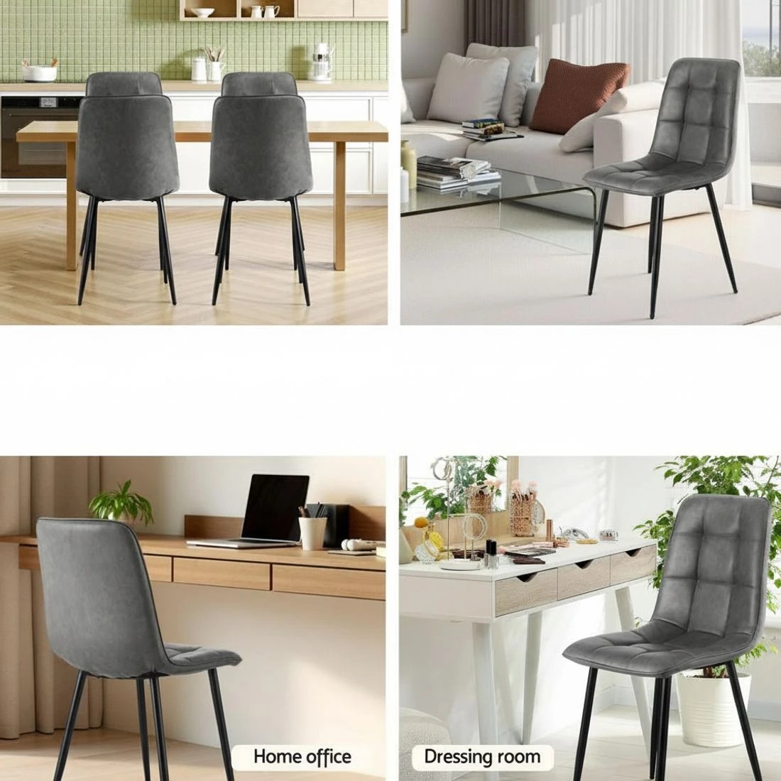 5 Artiss 4x Dining Chairs Retro PU Leather Kitchen Lounge Cafe Accent Chair - Grey, 5 of 6