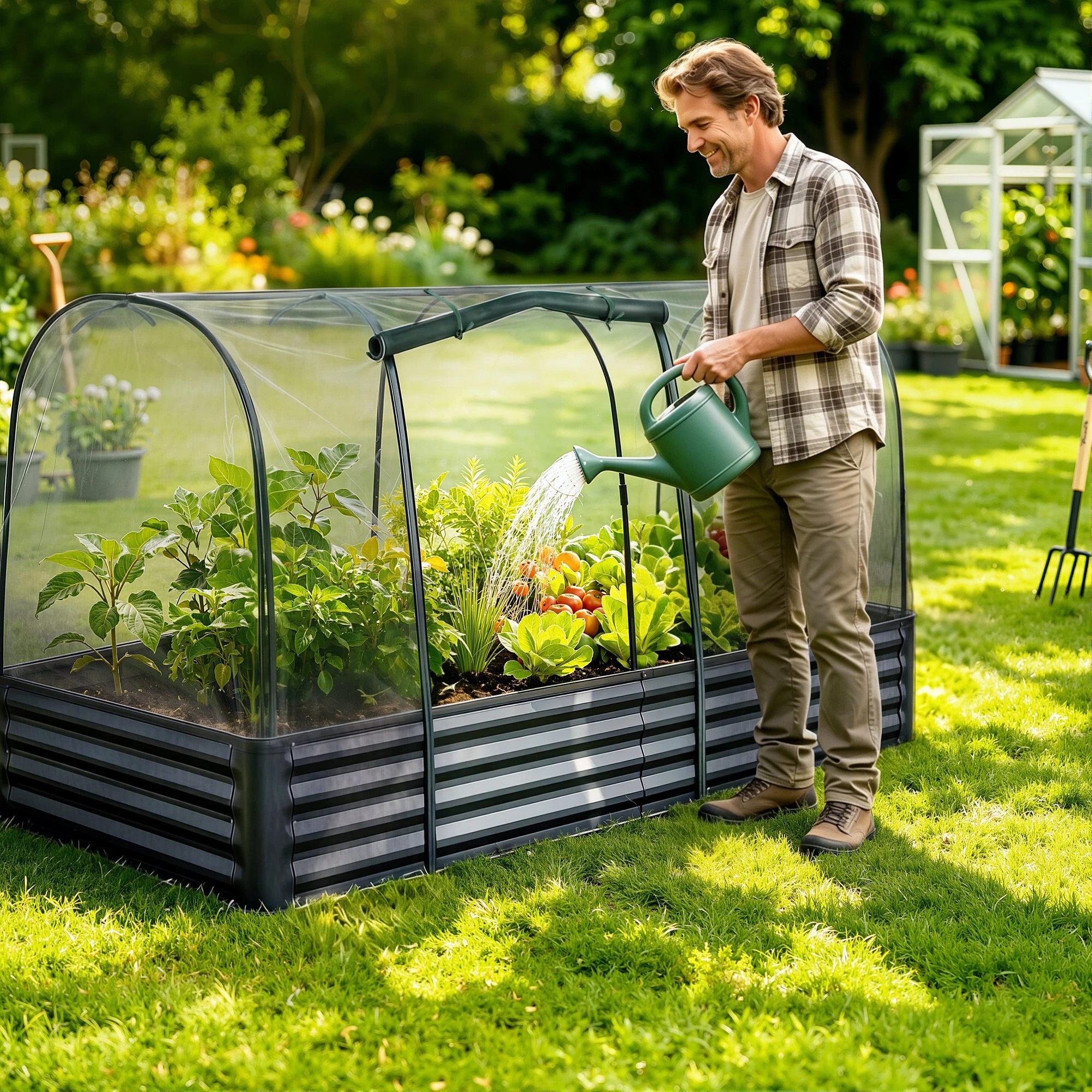 8 Green Fingers Raised Garden Bed with Mesh Netting Galvanised Planter Box Bird Proof 180x90x120cm - Black, 8 of 9
