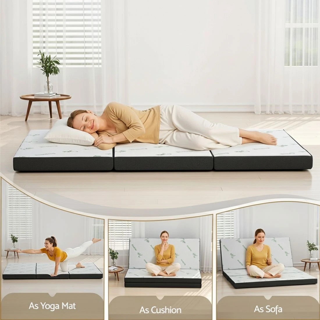4 Giselle Foldable Mattress Folding Foam Mattresses Bamboo - Queen Bed - Black, 4 of 10