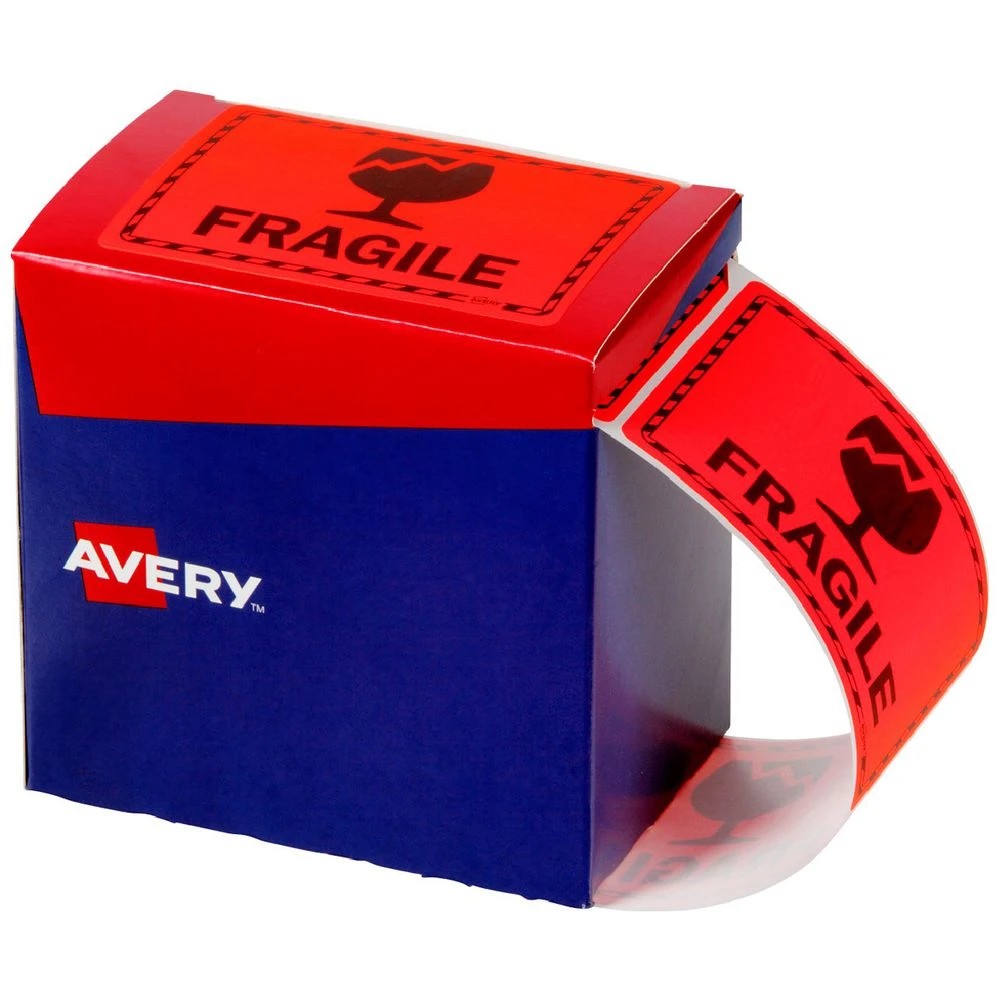 1 Avery Fragile Labels 75 x 99.6mm Orange, 1 of 3