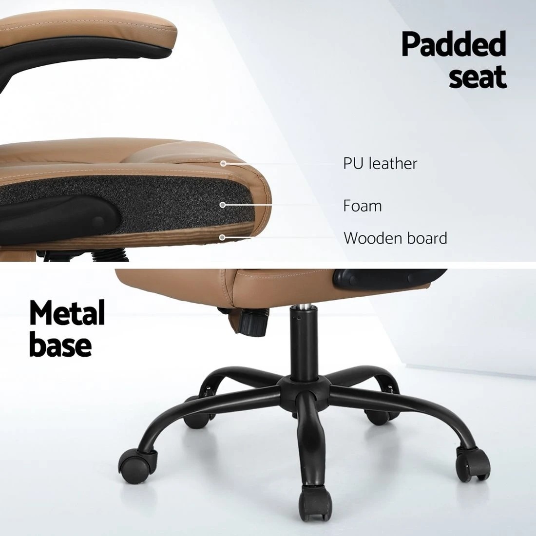 7 Artiss 2 Point Massage Office Chair Leather Mid Back Brown - Multi, 7 of 7
