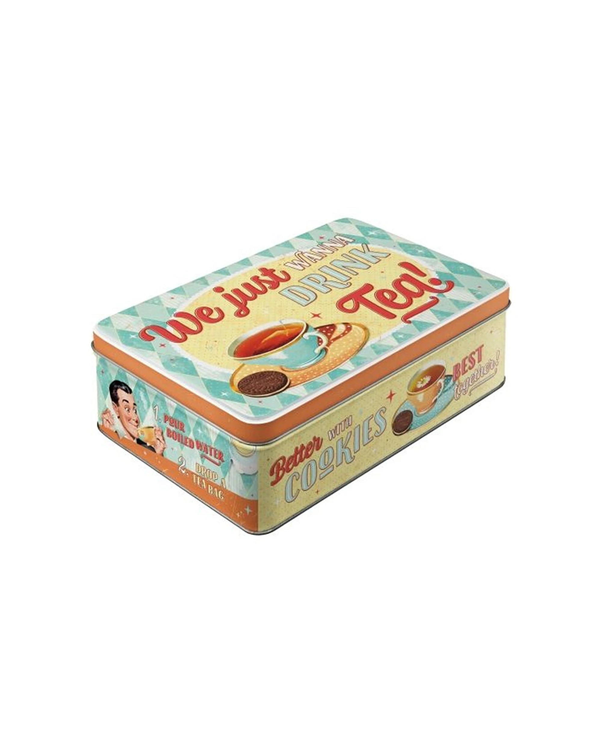 1 Nostalgic Art Flat Tin Storage Box Embossed Design 2.5L Capacity - We Just Want To Drink Tea - Multi, 1 of 1