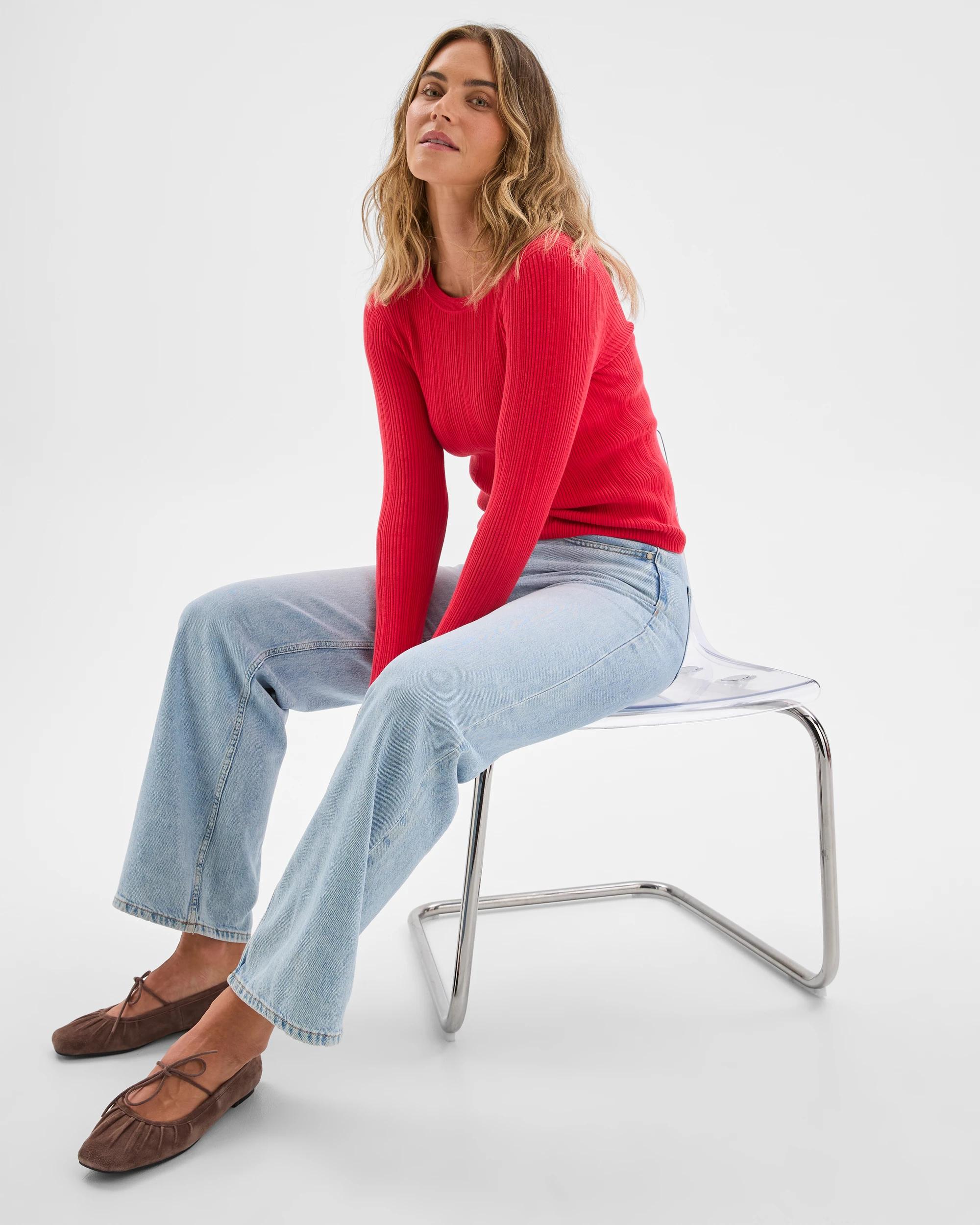 1 Target Woman Australian Cotton Blend Variegated Long Sleeve Knit Top TRUE RED, 1 of 6
