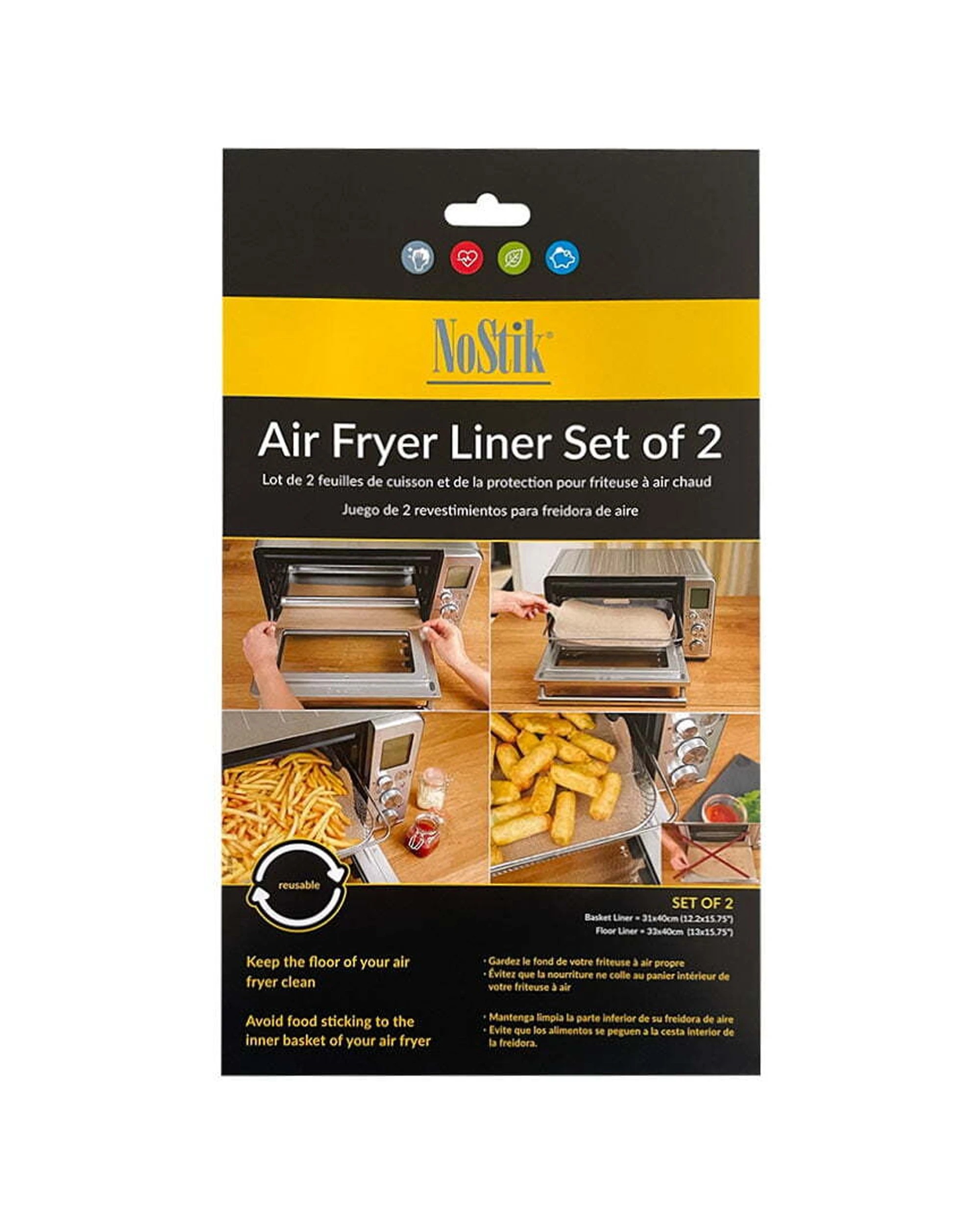1 Nostik 2PC Reusable Rectangular Air Fryer Liner Set 31cm x 40cm Non-Stick - Beige, 1 of 5